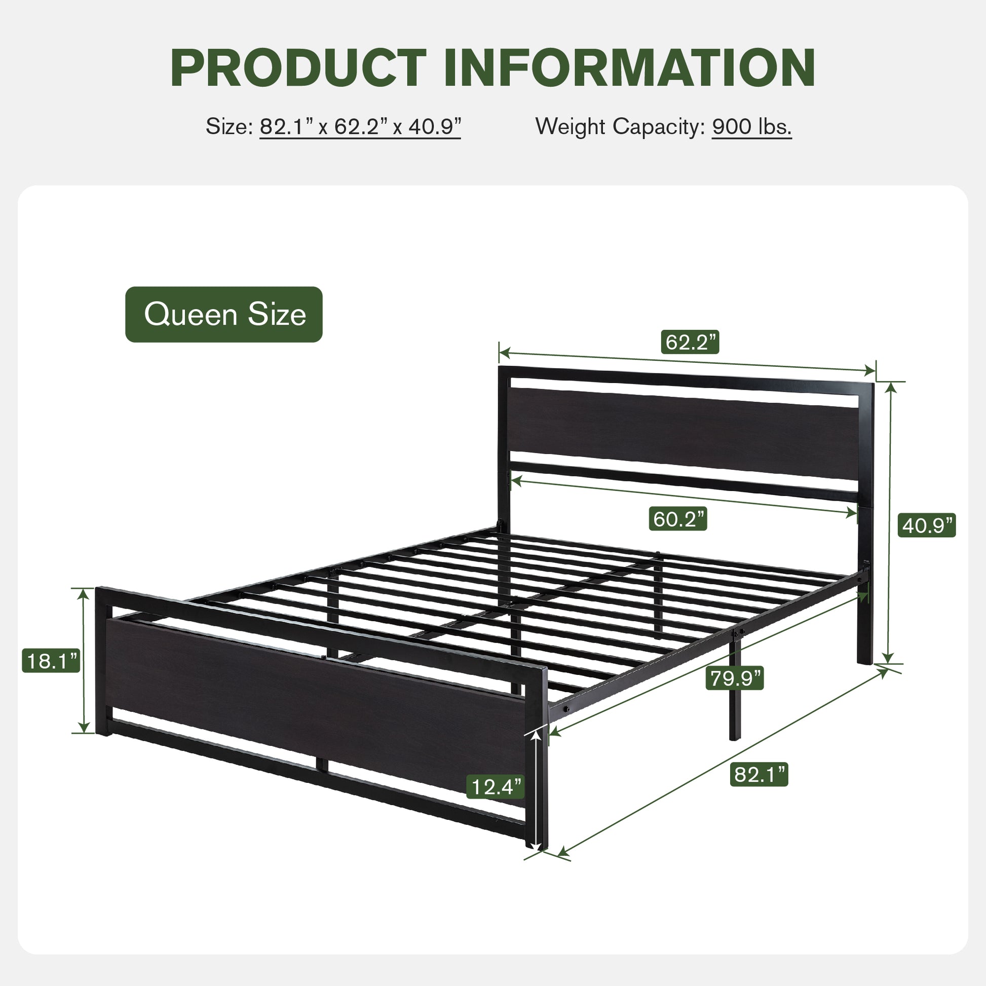 Einfach Metal Platform Bed Frame with Wooden Headboard & Footboard