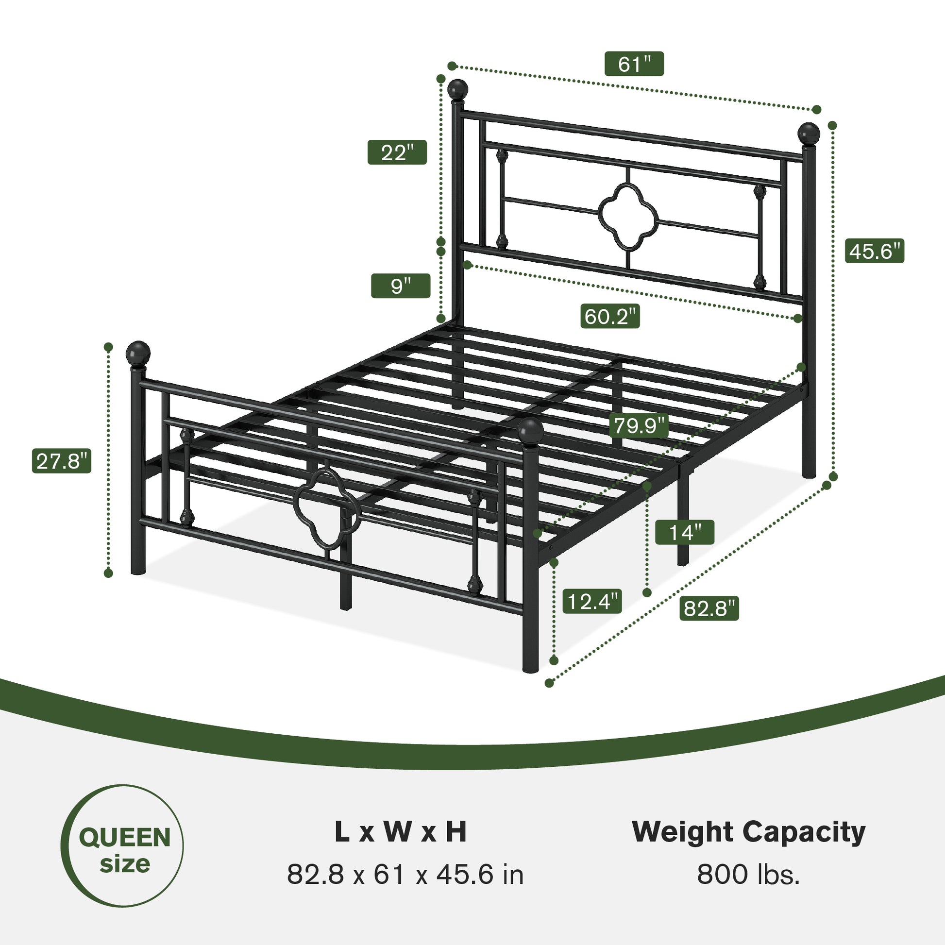 Einfach Heavy Metal Platfrom Bed Frame with Vintage Headboard Pattern
