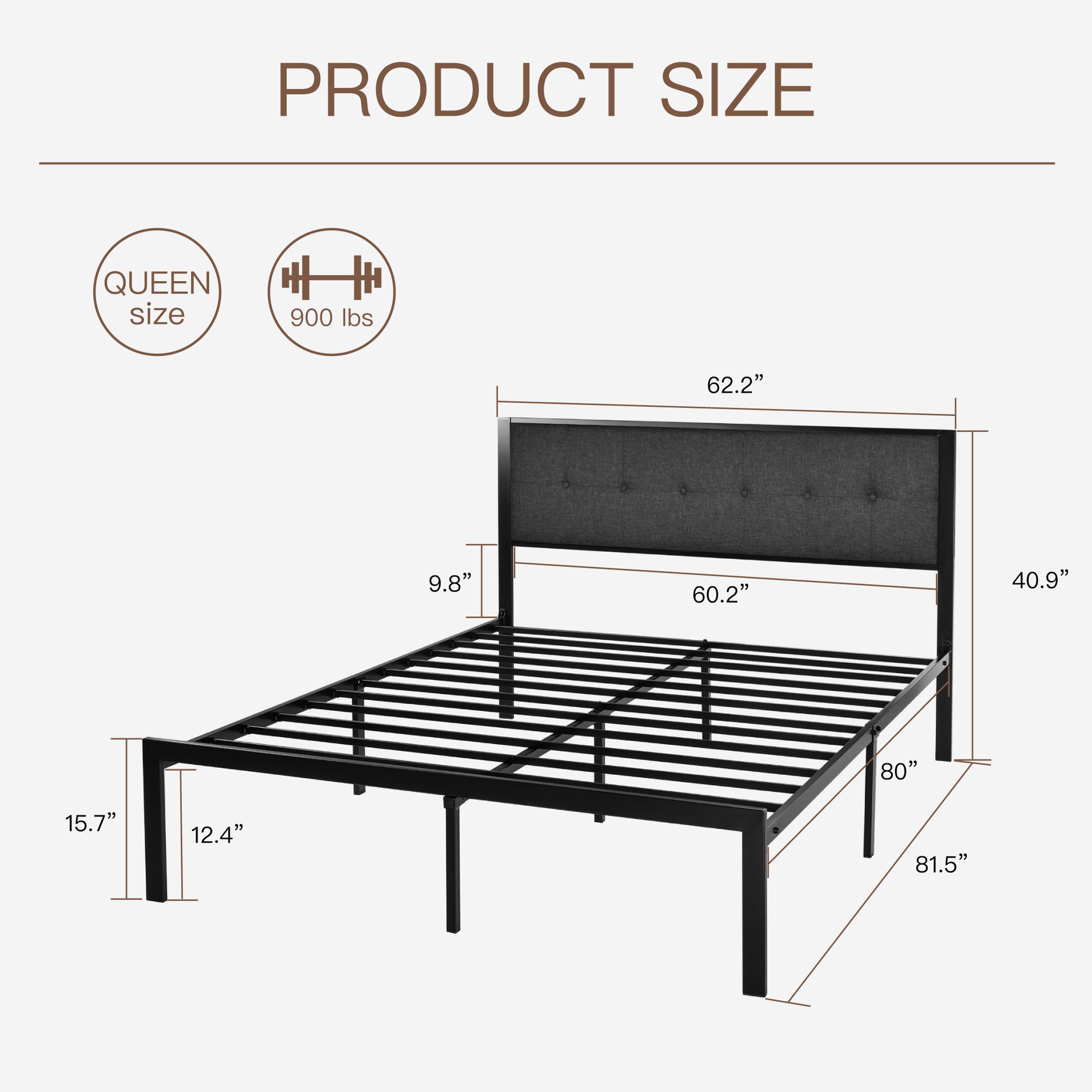 Einfach Platform Bed with Button Tufted Square Stitched Headboard