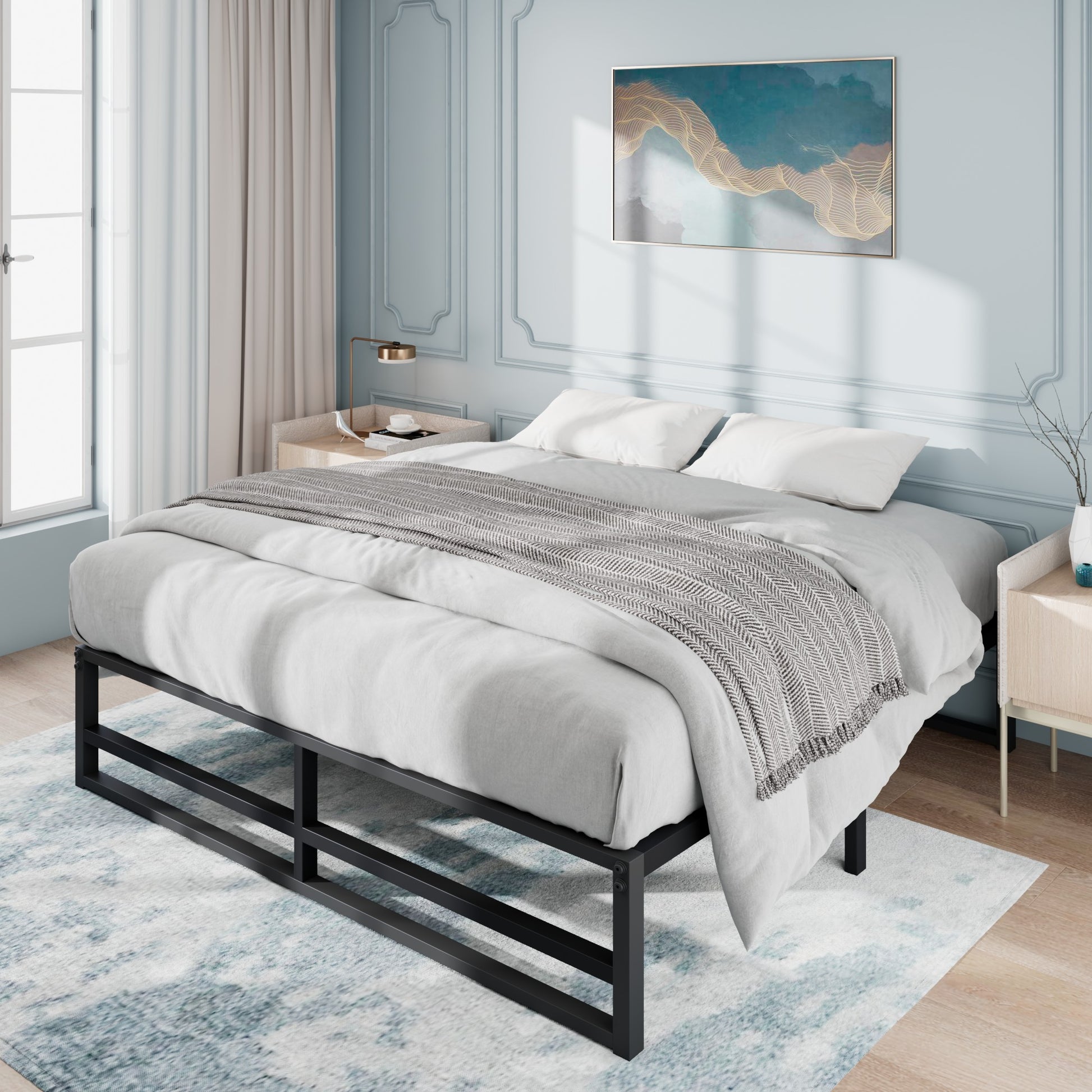 Einfach Heavy Sleet Metal Bed Frame, Storage Space, Black