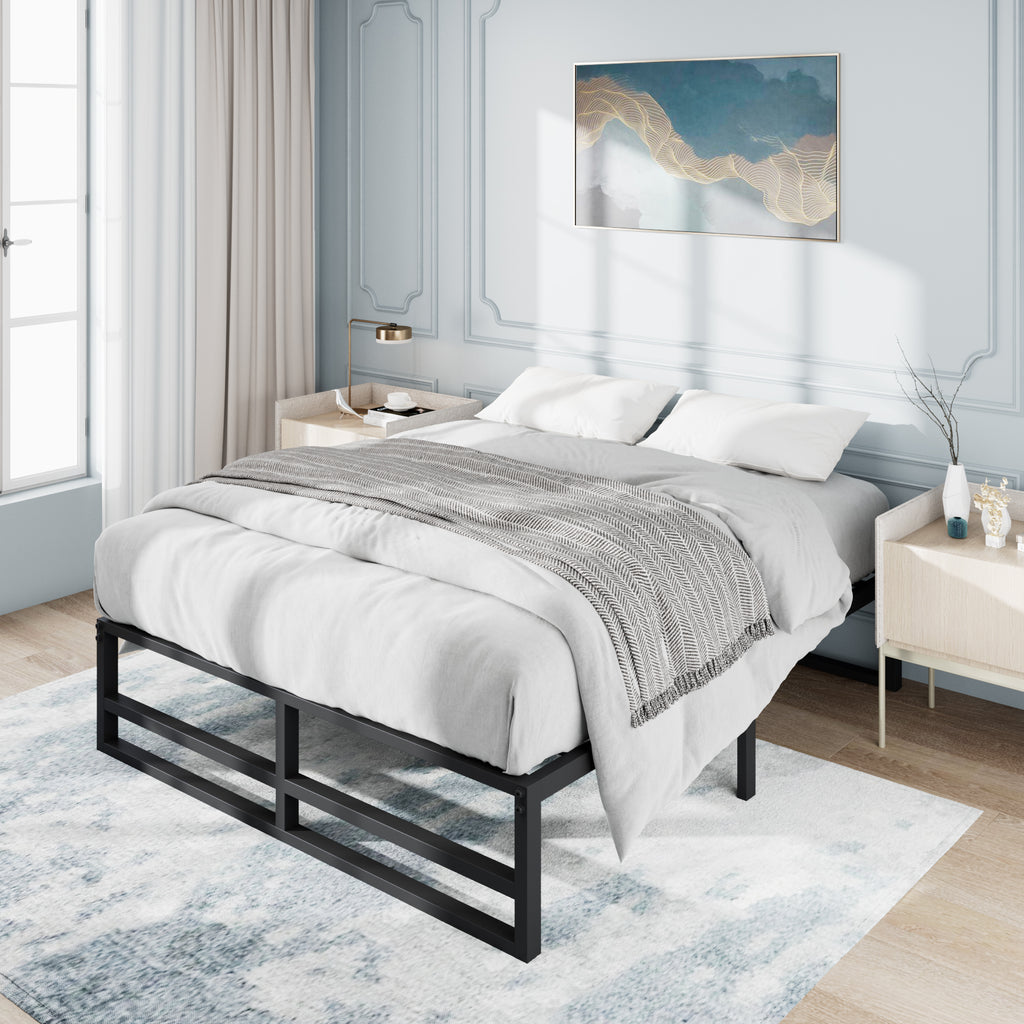 Einfach Heavy Sleet Metal Bed Frame, Storage Space, Black