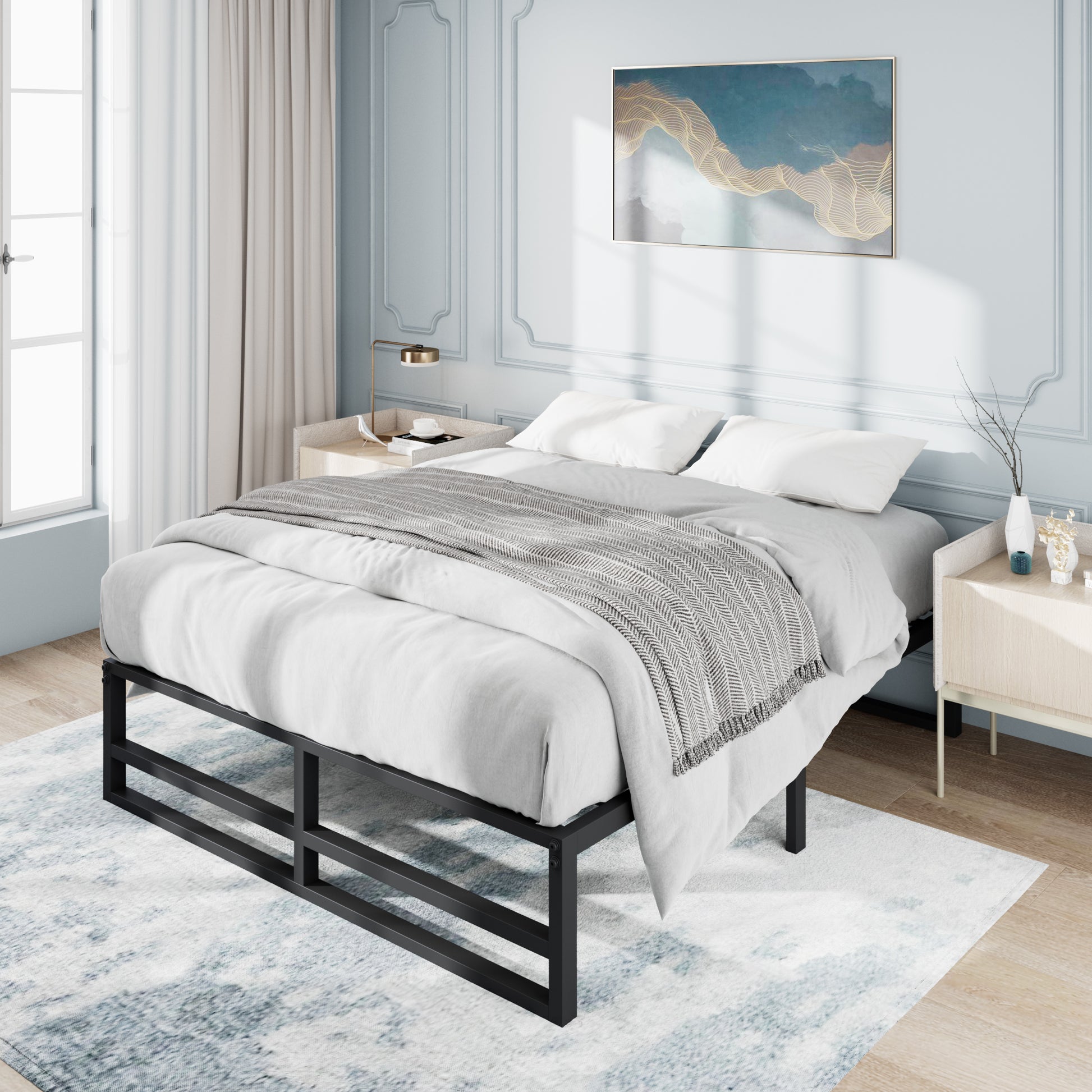 Einfach Heavy Sleet Metal Bed Frame, Storage Space, Black