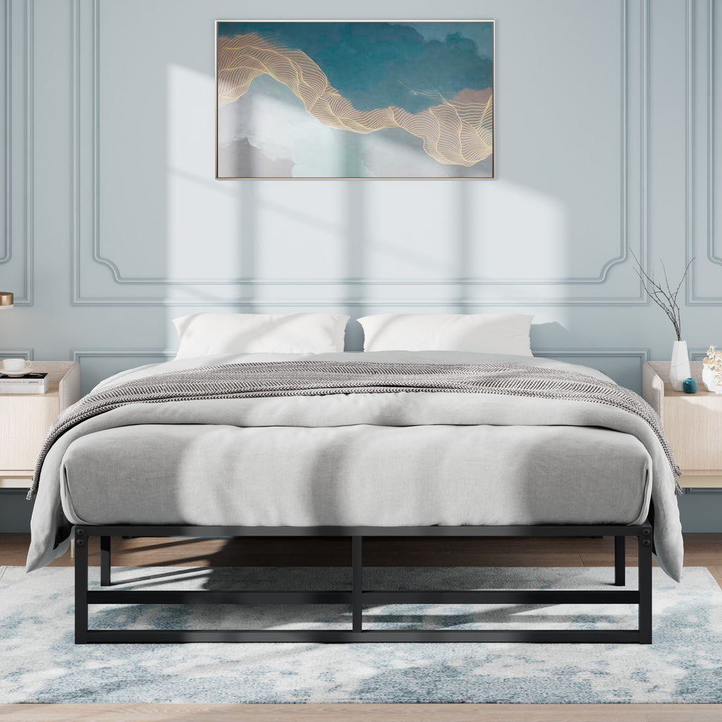 Einfach Heavy Sleet Metal Bed Frame, Storage Space, Black