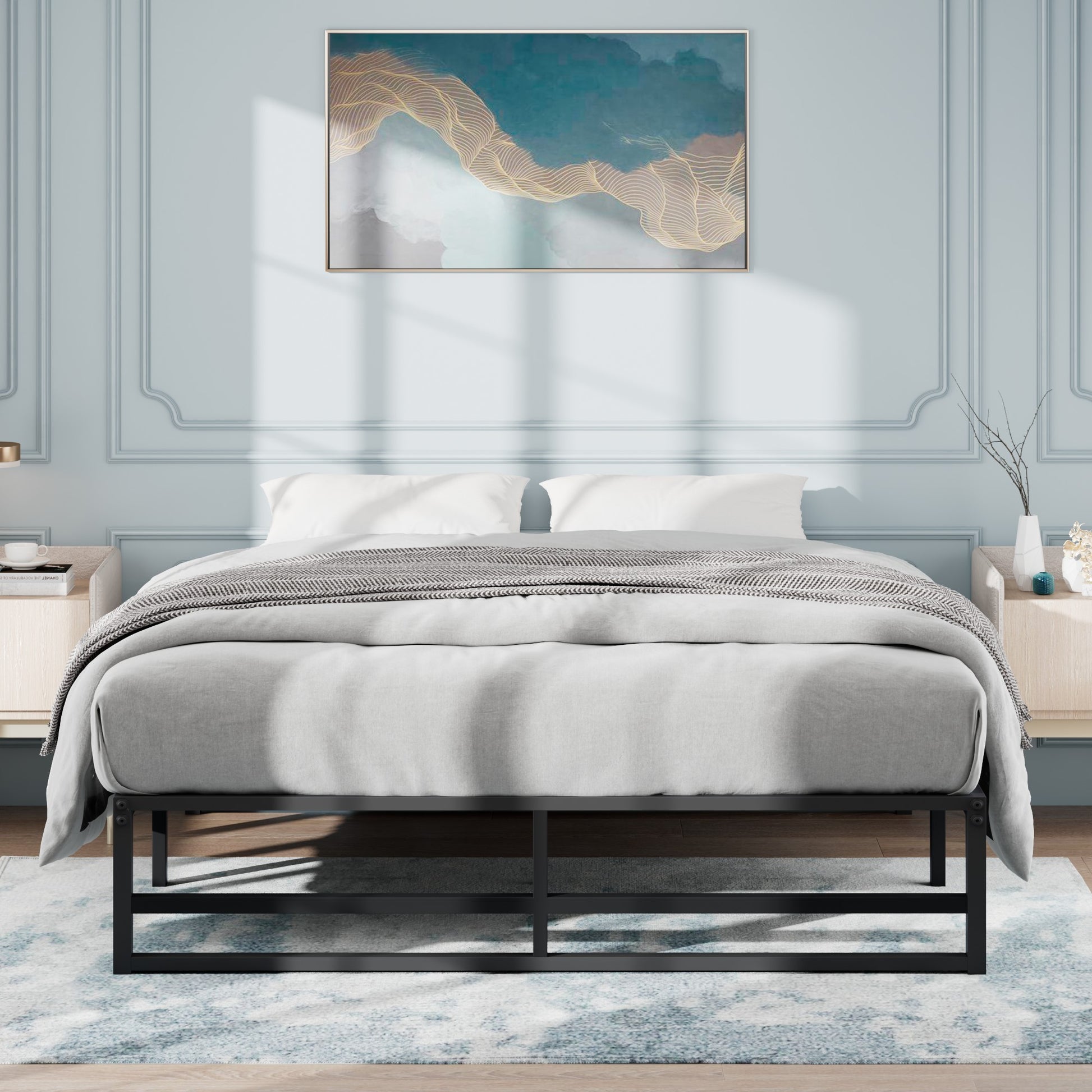 Einfach Heavy Sleet Metal Bed Frame, Storage Space, Black