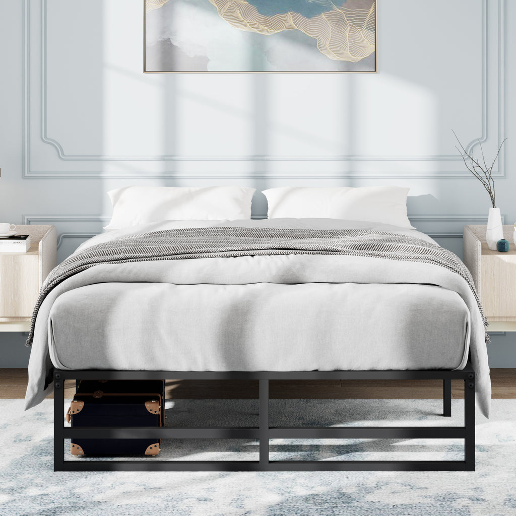 Einfach Heavy Sleet Metal Bed Frame, Storage Space, Black