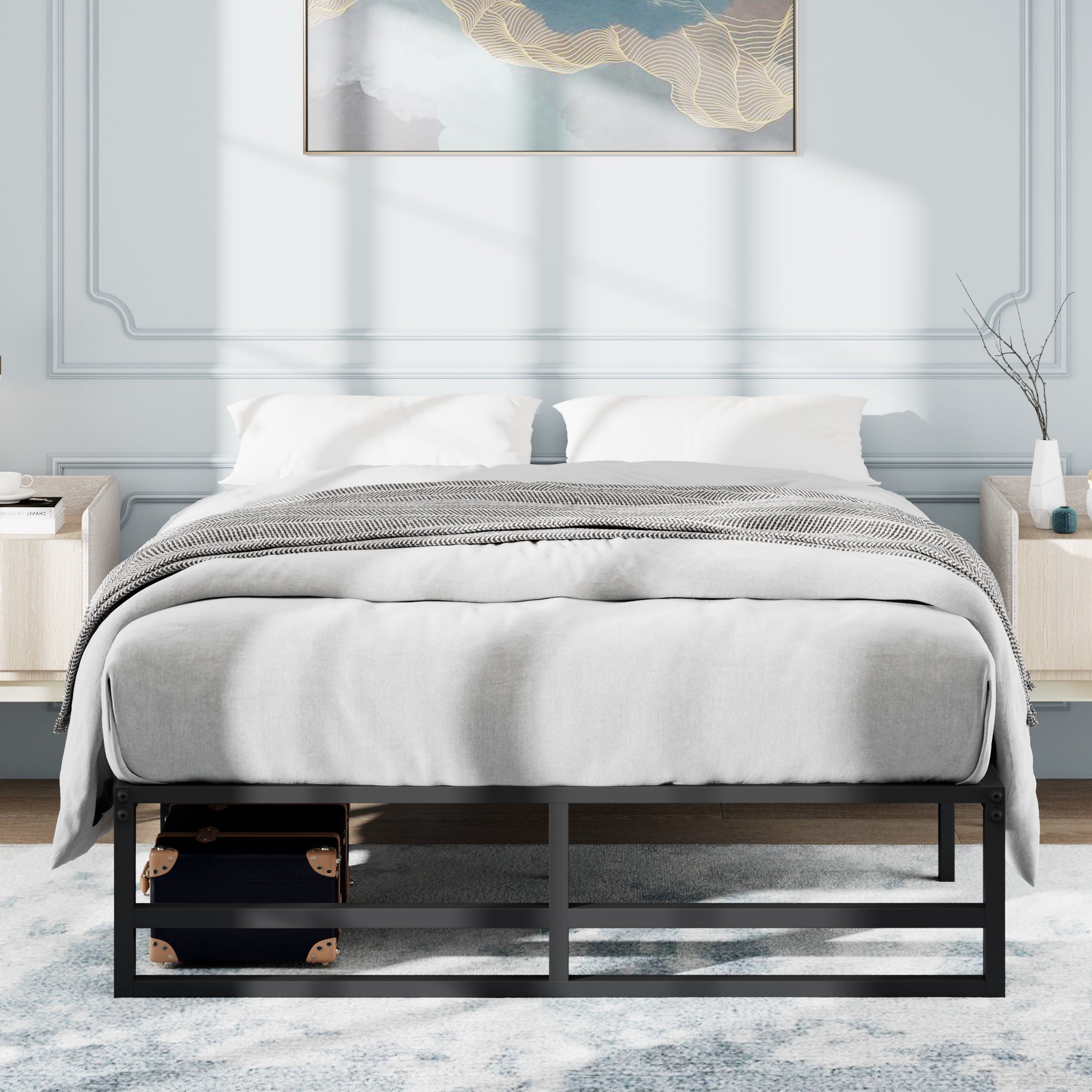 Einfach Heavy Sleet Metal Bed Frame, Storage Space, Black