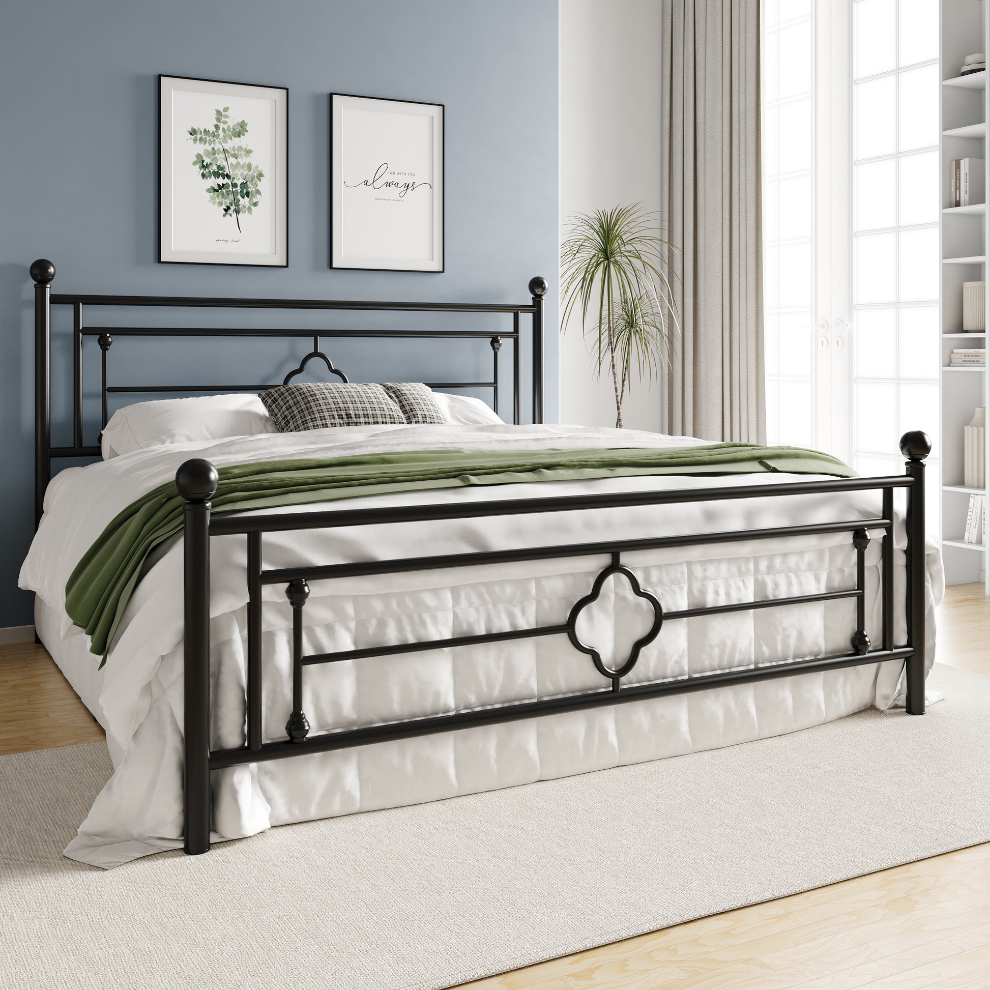 Einfach Heavy Metal Platfrom Bed Frame with Vintage Headboard Pattern