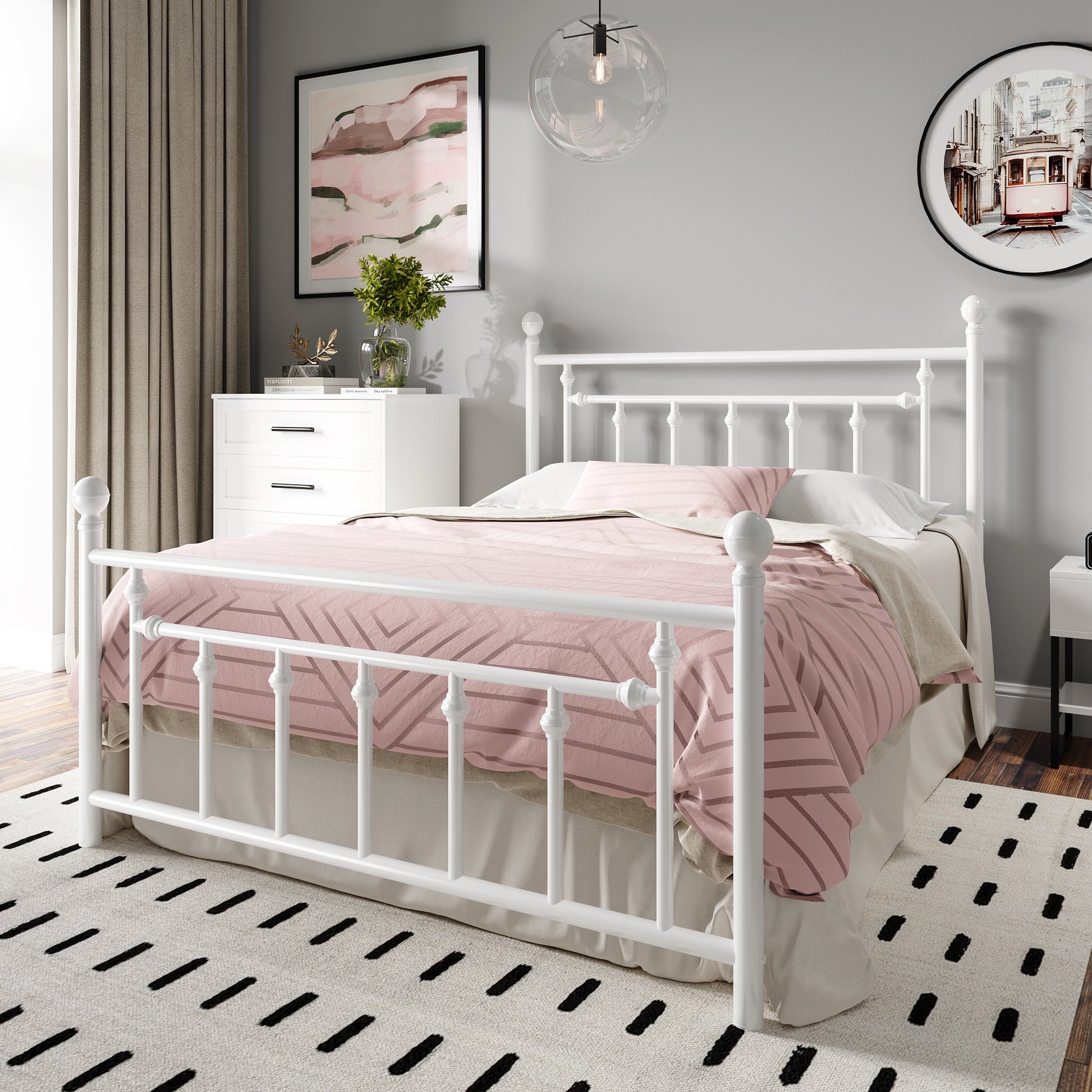 Einfach Bed Frame with Victorian Style Iron-Art Headboard and Footboard