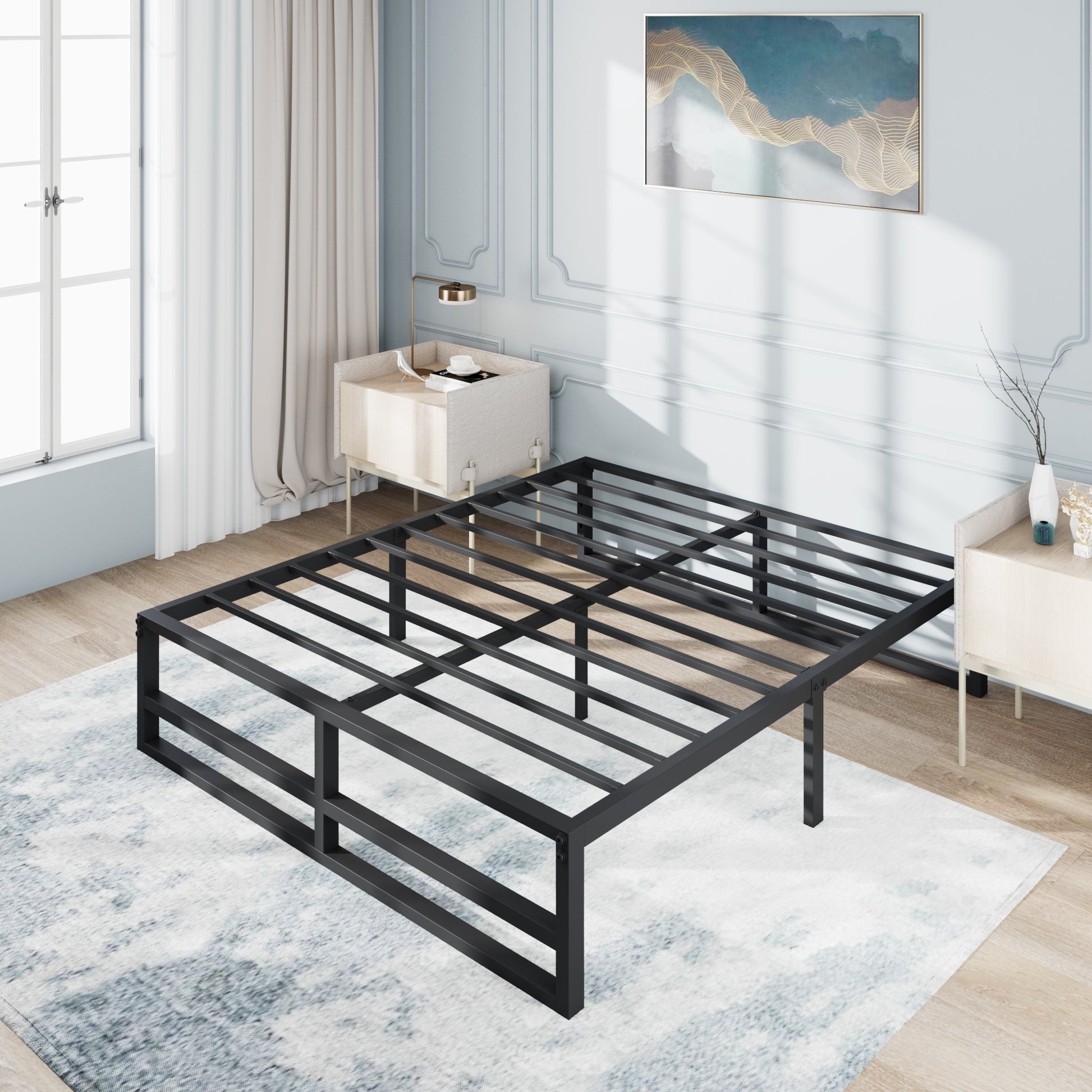 Einfach Heavy Sleet Metal Bed Frame, Storage Space, Black