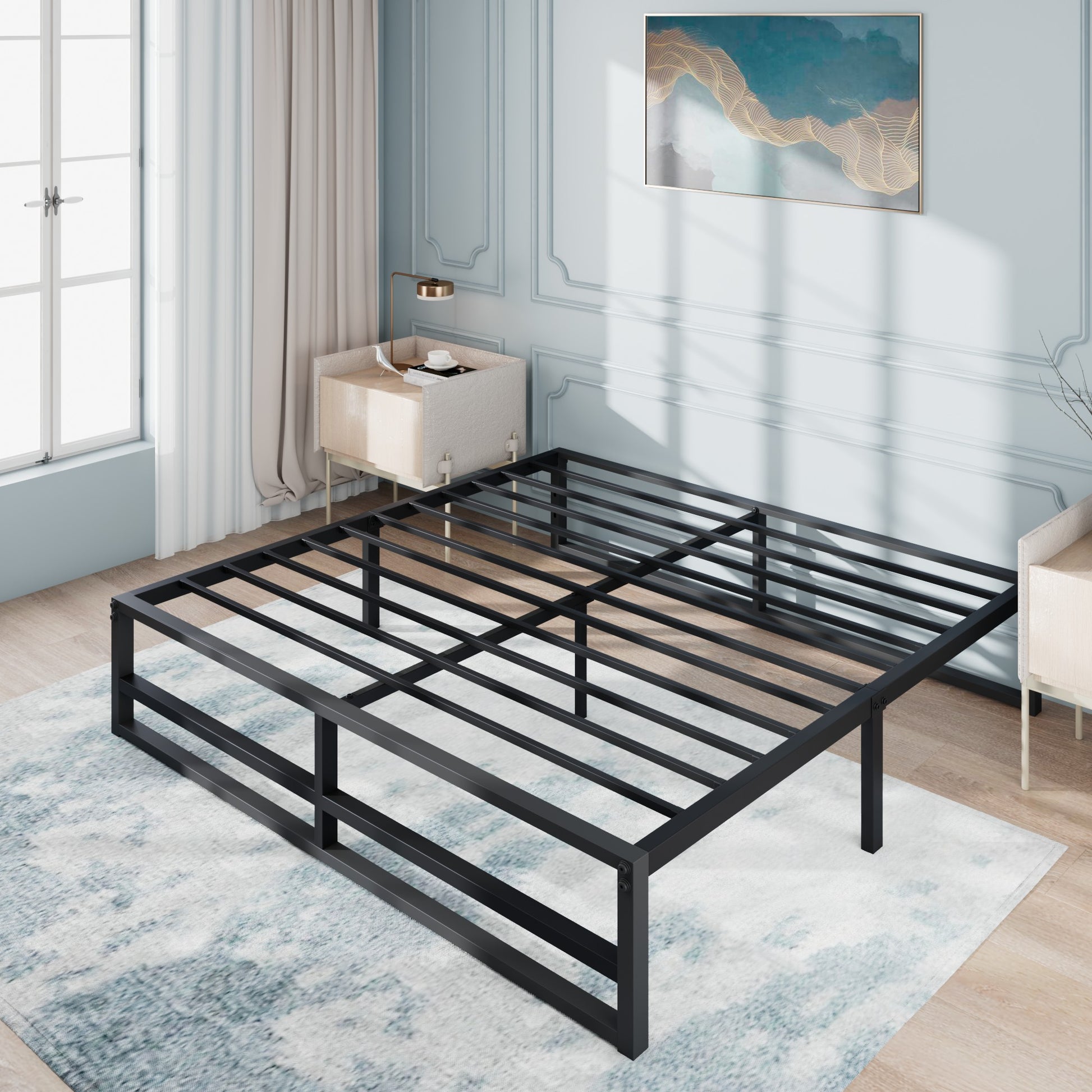 Einfach Heavy Sleet Metal Bed Frame, Storage Space, Black