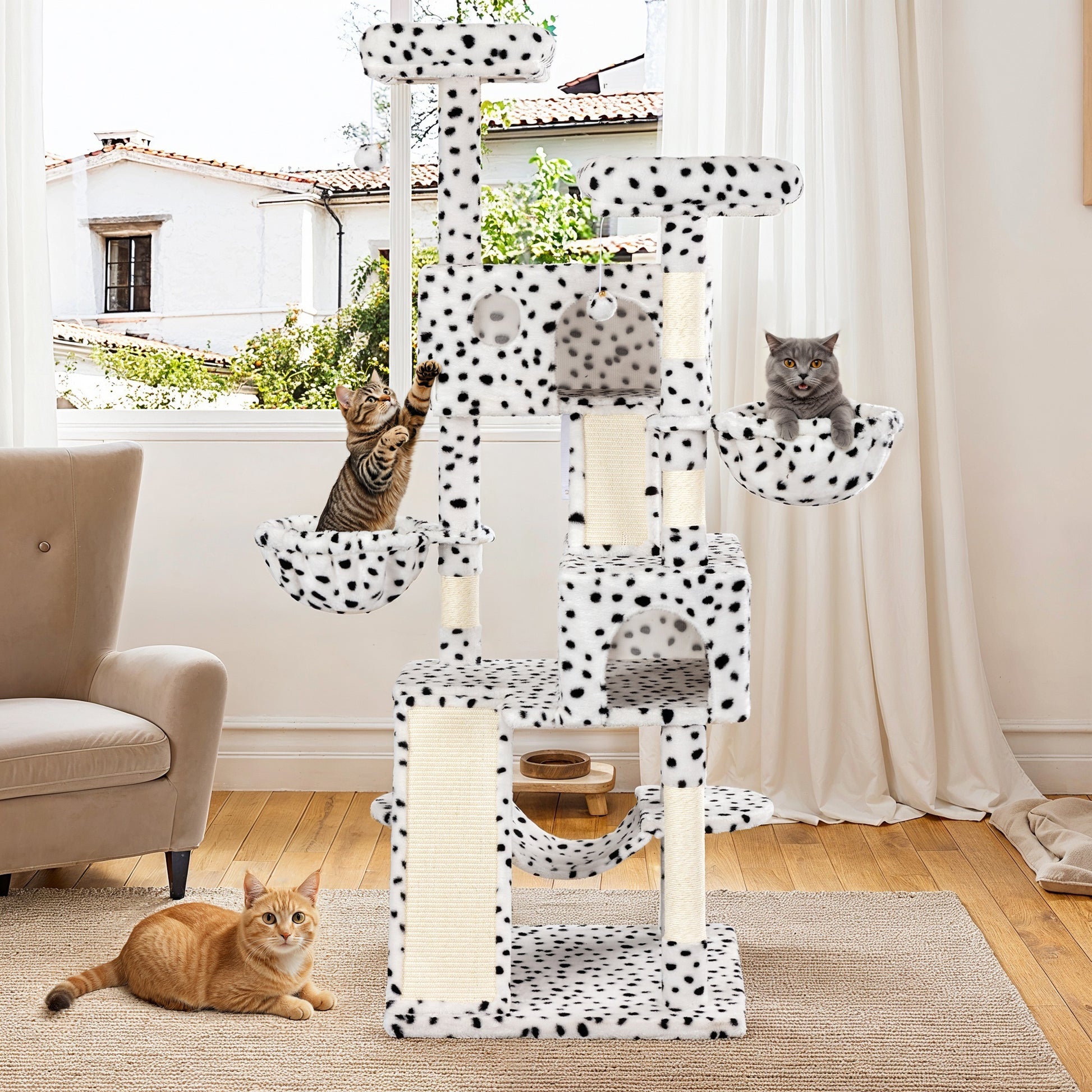 Einfach 65.7" Large Cat Tree and Tower Condo House with Hammock, 2 Scratching Boards & 5 Scratching Posts