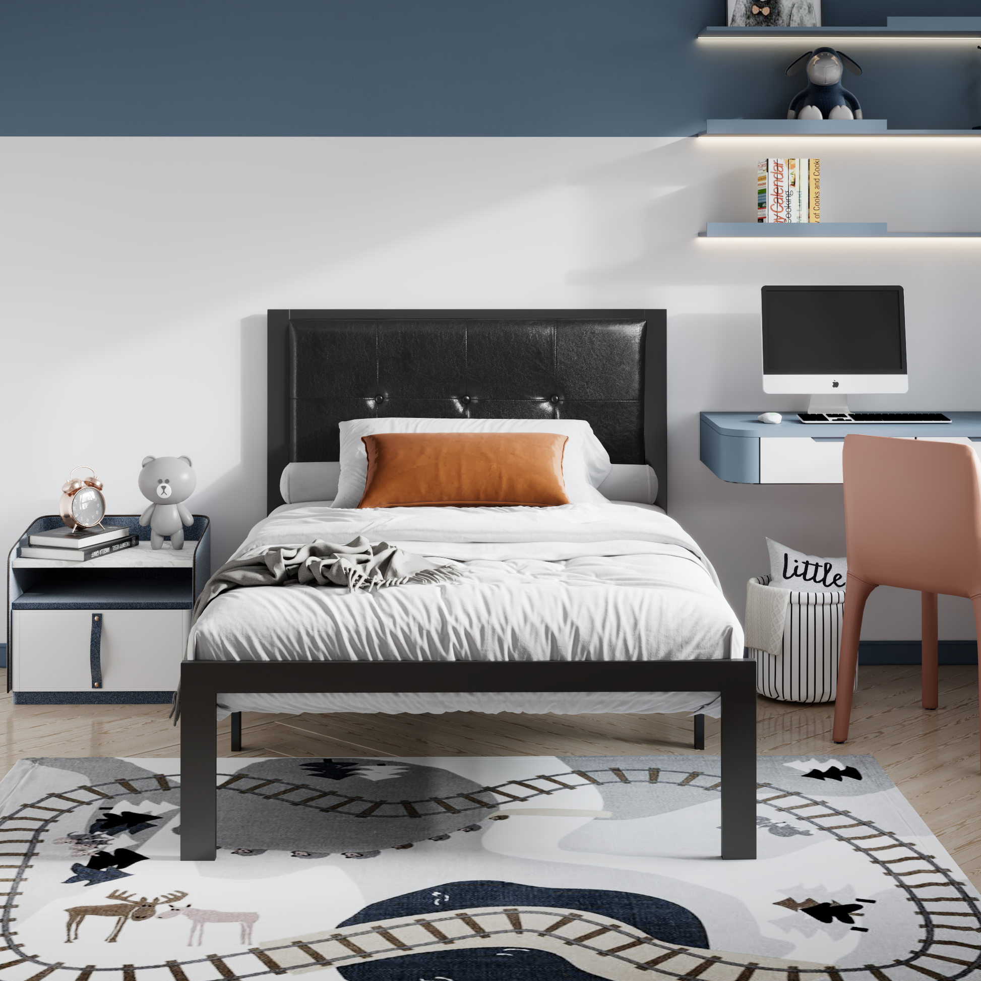 Einfach Platform Bed with Button Tufted Square Stitched Headboard