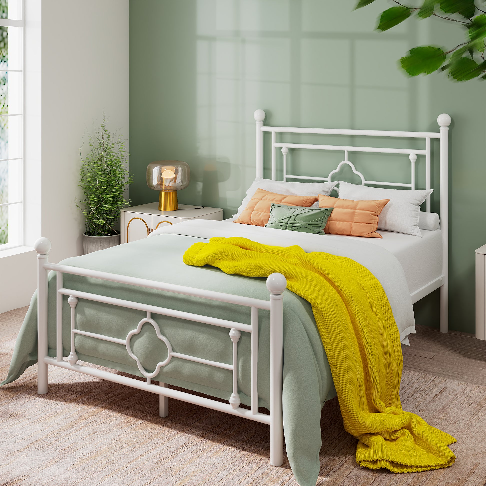 Einfach Heavy Metal Platfrom Bed Frame with Vintage Headboard Pattern