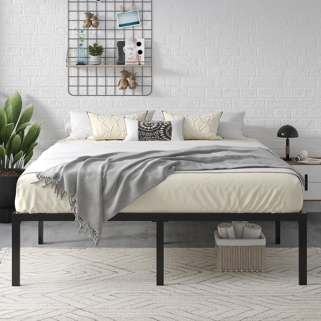 Einfach Platform Bed Frame with Metal Slat Support,16.5'' Under-bed Storage Space, Black