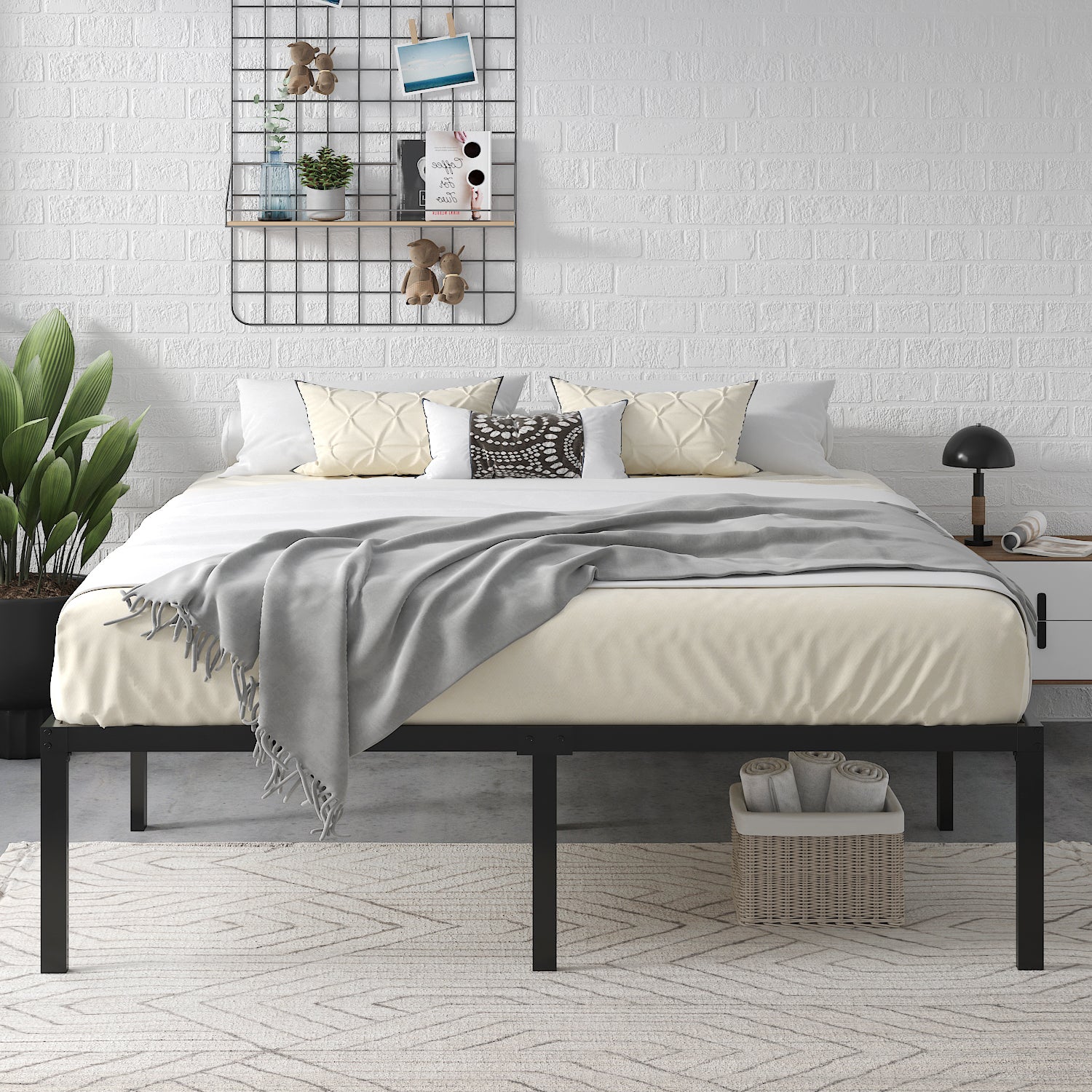 Einfach Platform Bed Frame with Metal Slat Support,16.5'' Under-bed Storage Space, Black