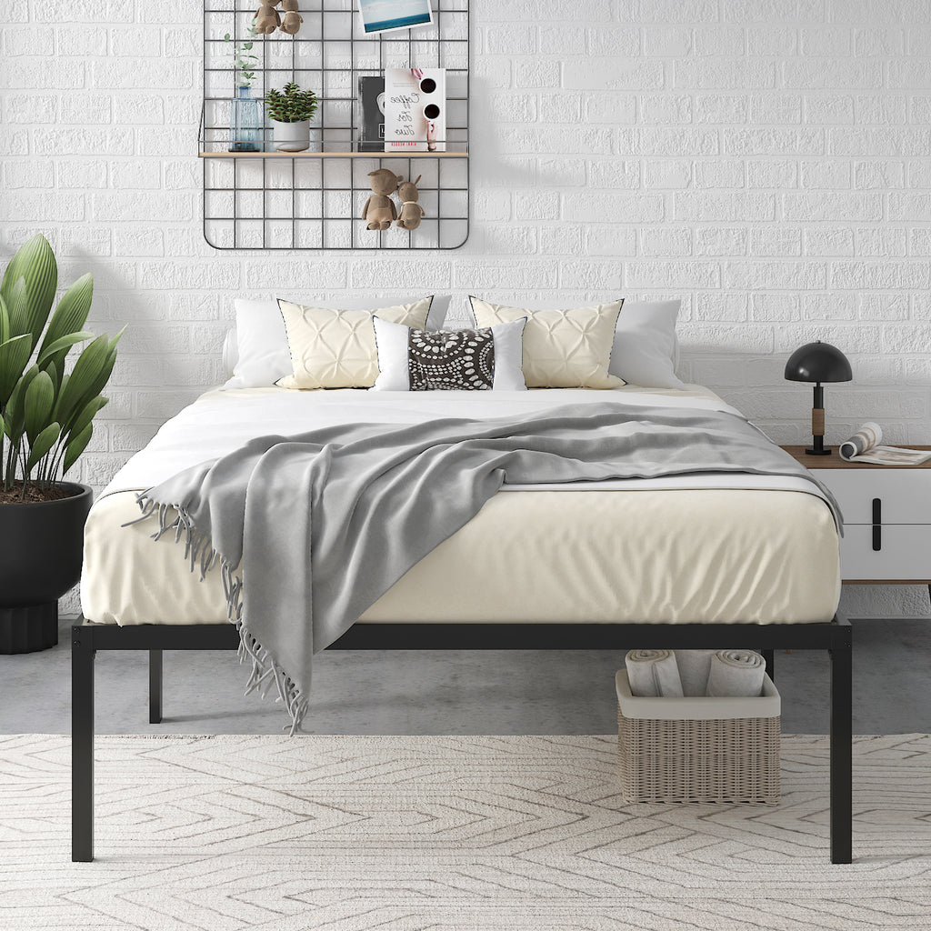 Einfach Platform Bed Frame with Metal Slat Support,16.5'' Under-bed Storage Space, Black
