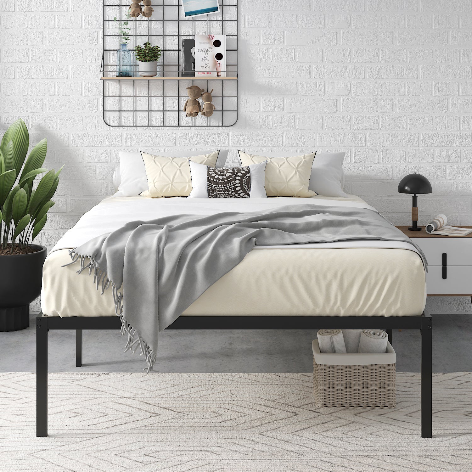 Einfach Platform Bed Frame with Metal Slat Support,16.5'' Under-bed Storage Space, Black