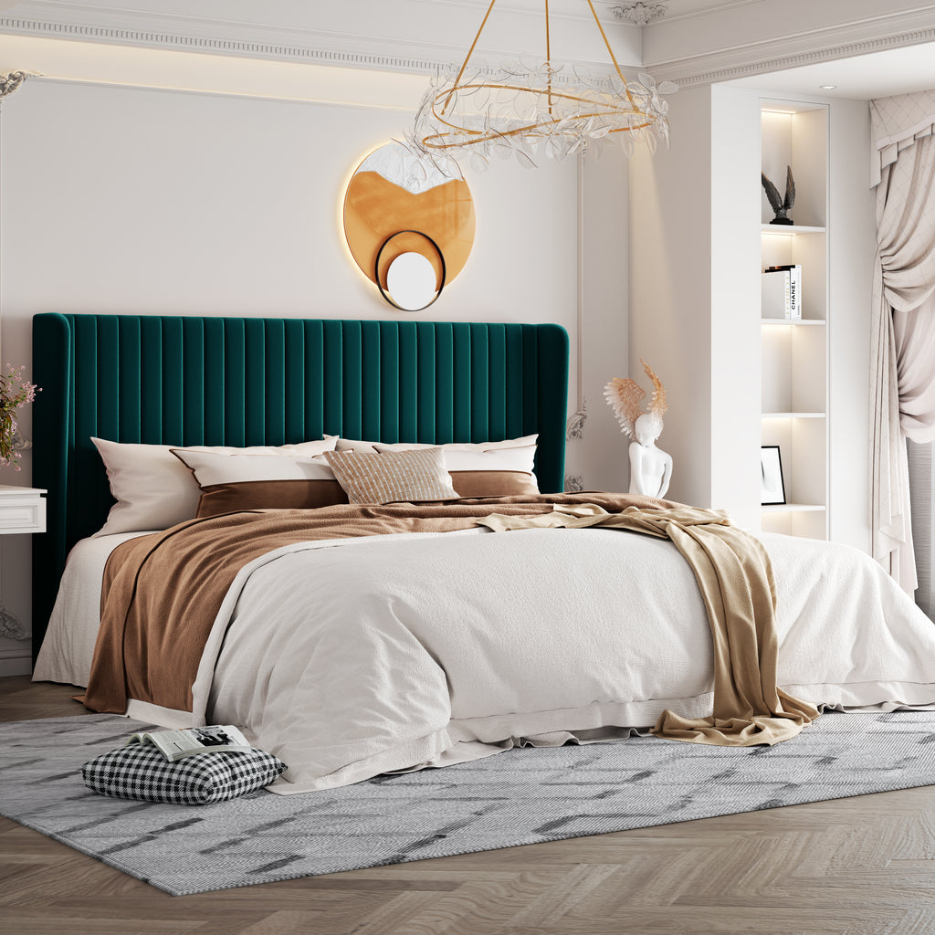 Einfach Upholstered Bed Frame with Wingback Headboard, Vertical Tufted, Velvet Finish