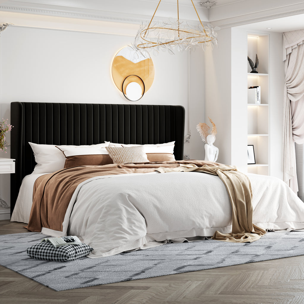 Einfach Upholstered Bed Frame with Wingback Headboard, Vertical Tufted, Velvet Finish