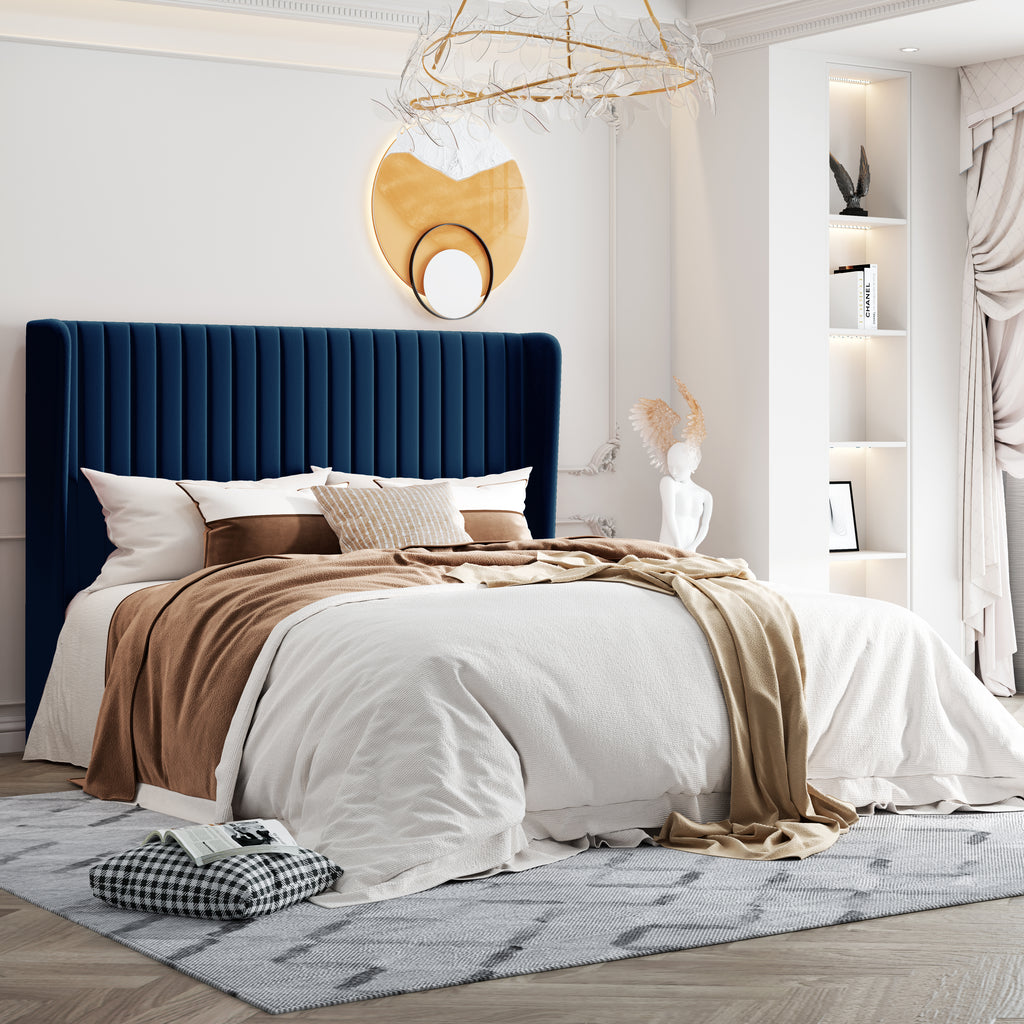Einfach Upholstered Bed Frame with Wingback Headboard, Vertical Tufted, Velvet Finish