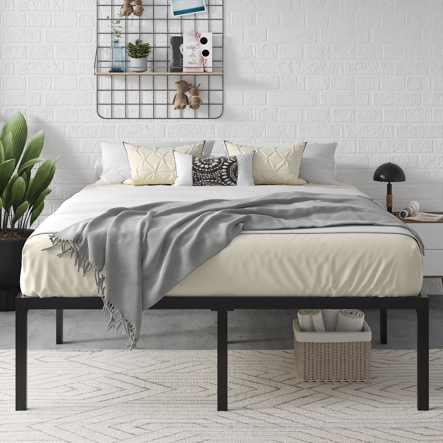 Einfach Platform Bed Frame with Metal Slat Support,16.5'' Under-bed Storage Space, Black