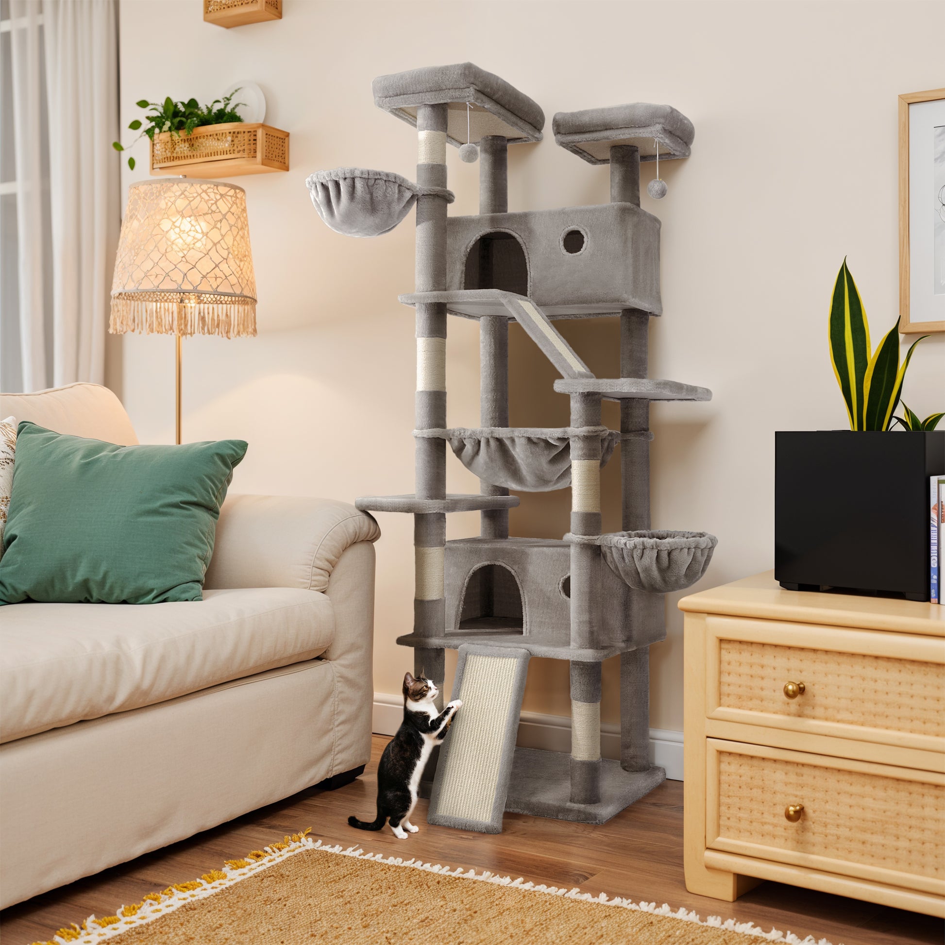 Einfach 81" Multi-Level Tall Cat Tree Tower, Larger Cat Condo with Hammock, Cozy Pussycat Perches, Sisal Scratching Posts