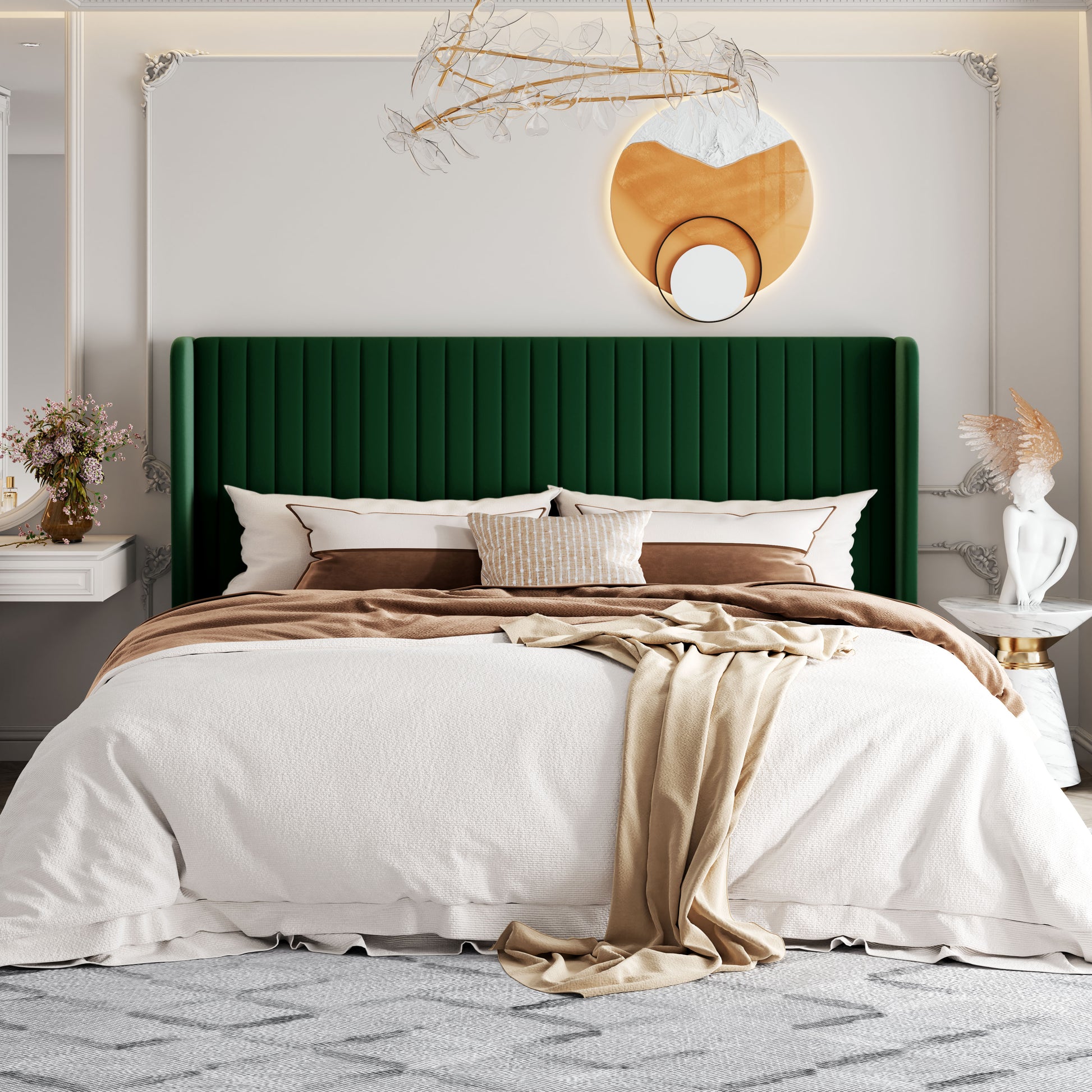 Einfach Upholstered Bed Frame with Wingback Headboard, Vertical Tufted, Velvet Finish