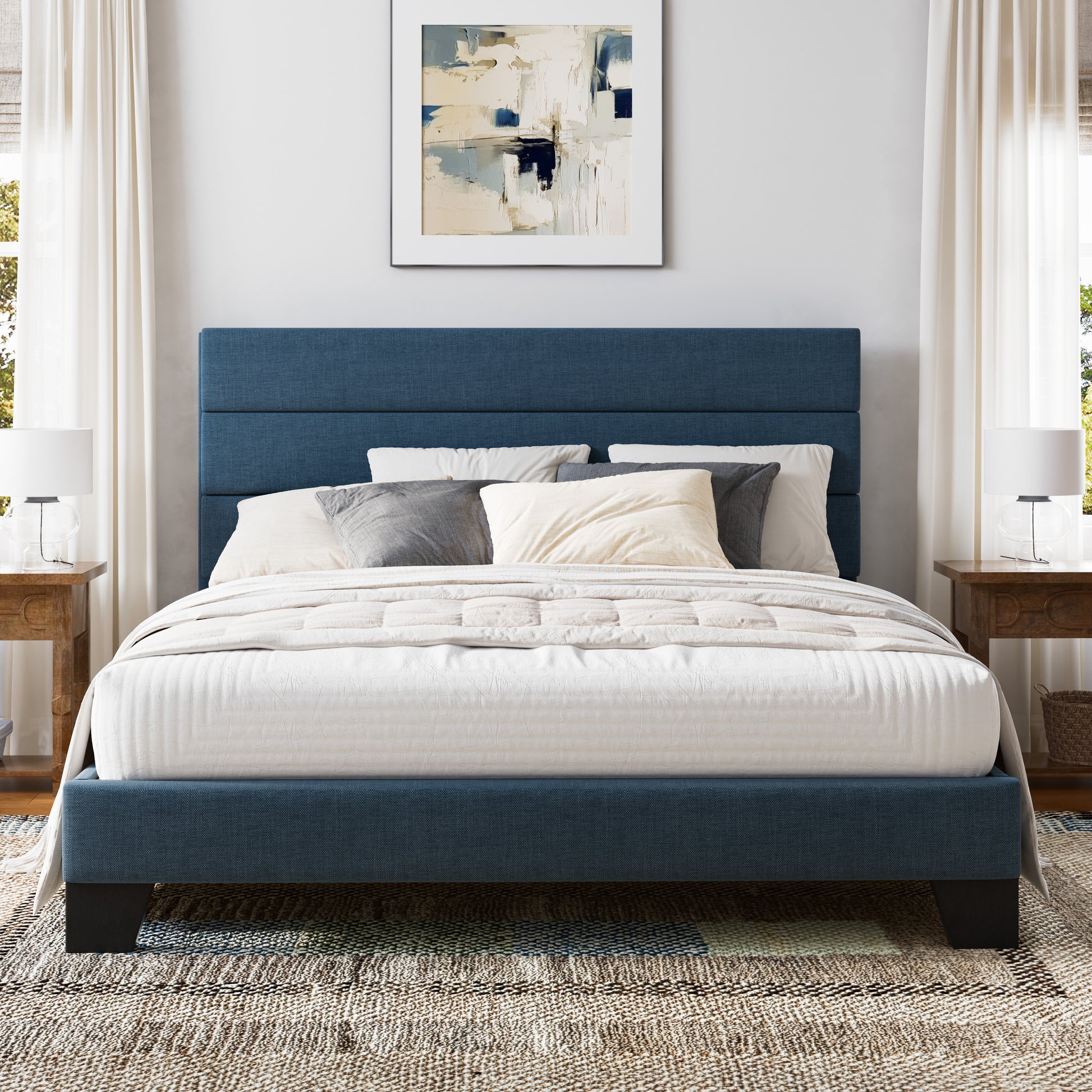 Einfach Bed Frame, Platform Bed Frame with Pannel Upholstered Fabric Headboard