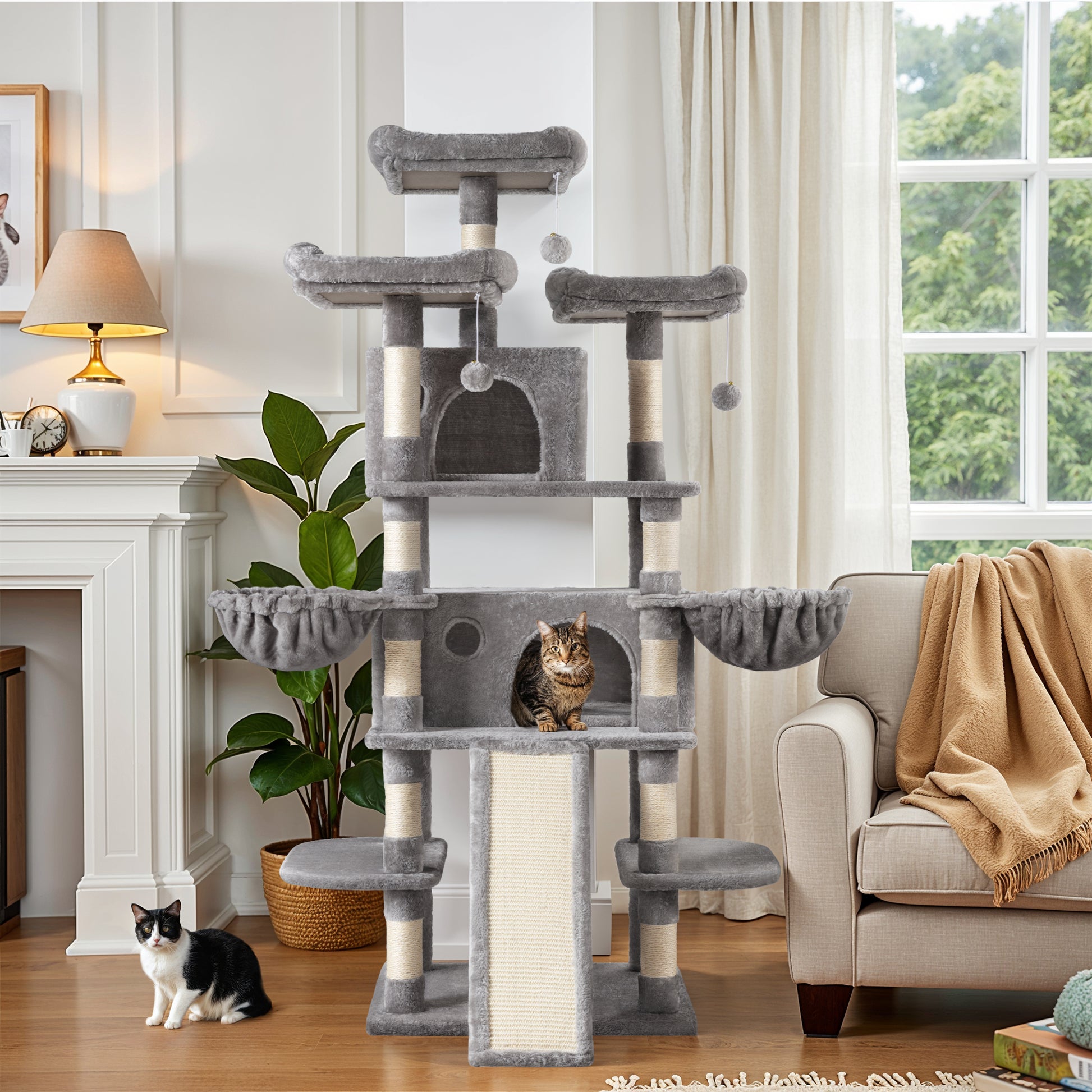 Einfach 68" X-Large Cat Tree and Tower with Condo Houses, Scratching Board & Posts for Indoor Cat