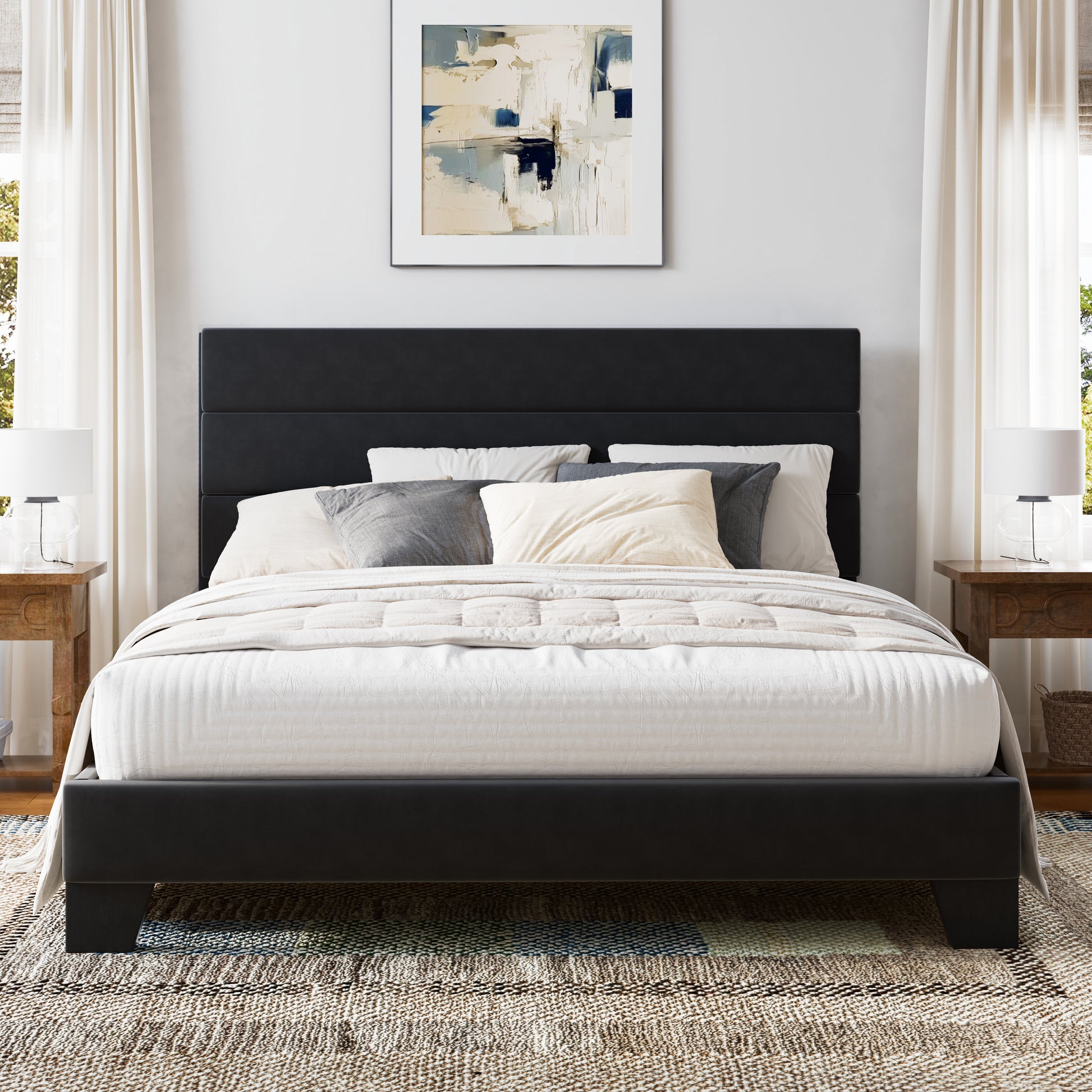 Einfach Bed Frame, Platform Bed Frame with Pannel Upholstered Fabric Headboard