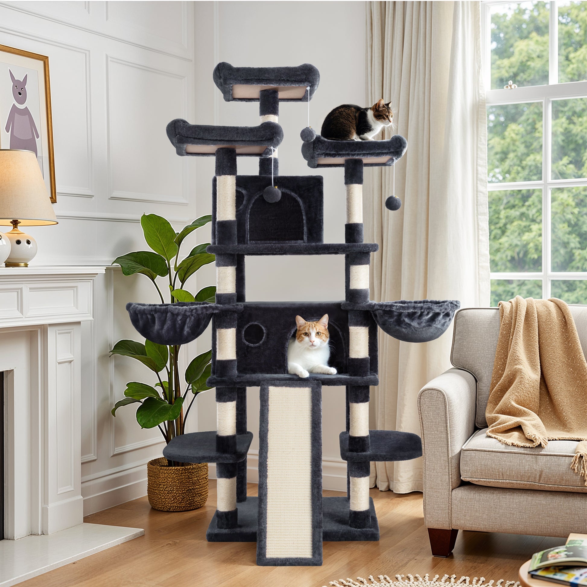 Einfach 68" X-Large Cat Tree and Tower with Condo Houses, Scratching Board & Posts for Indoor Cat