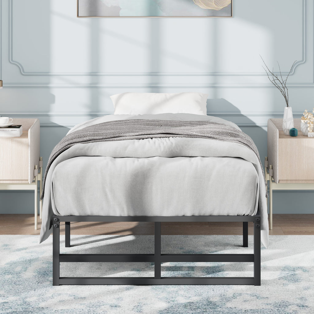 Einfach Heavy Sleet Metal Bed Frame, Storage Space, Black