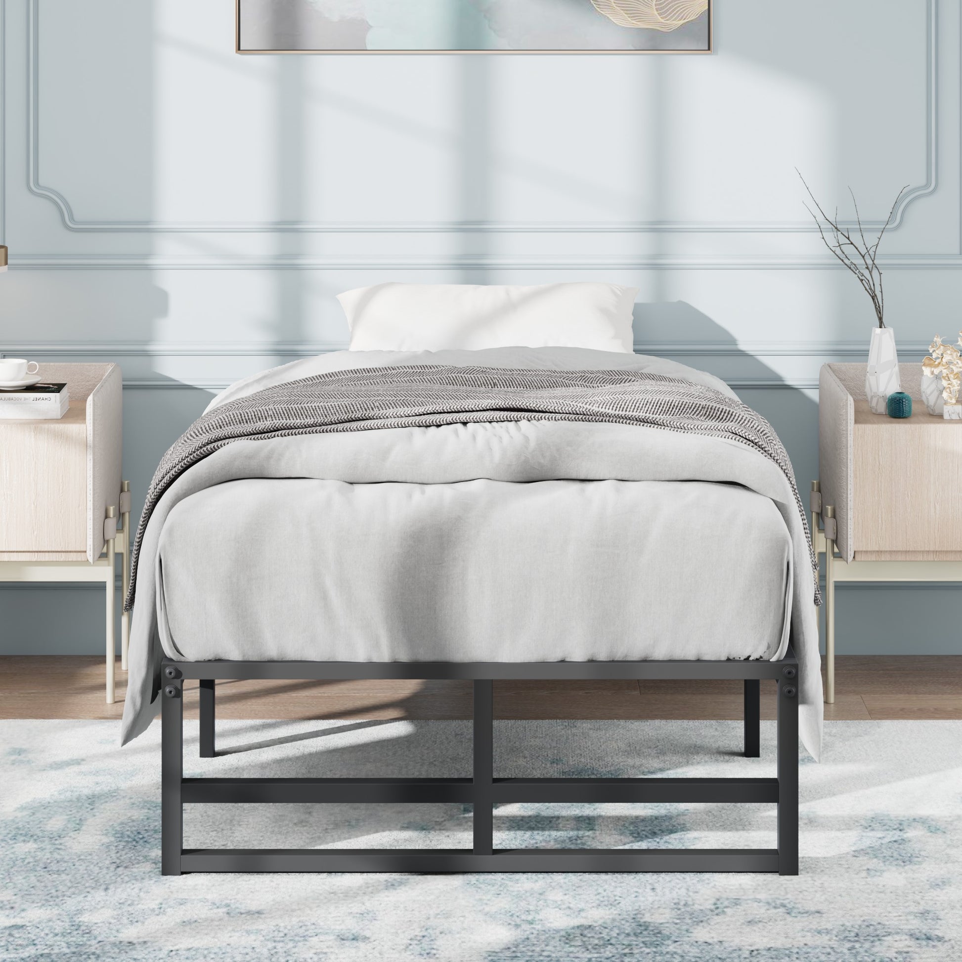 Einfach Heavy Sleet Metal Bed Frame, Storage Space, Black