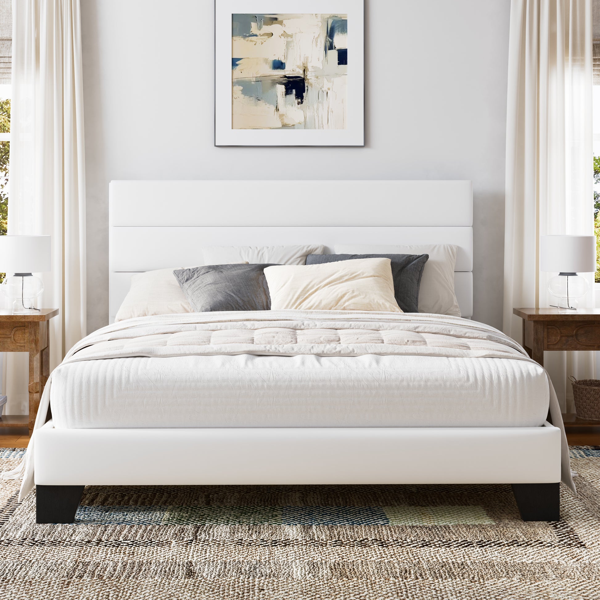 Einfach Bed Frame, Platform Bed Frame with Pannel Upholstered Fabric Headboard