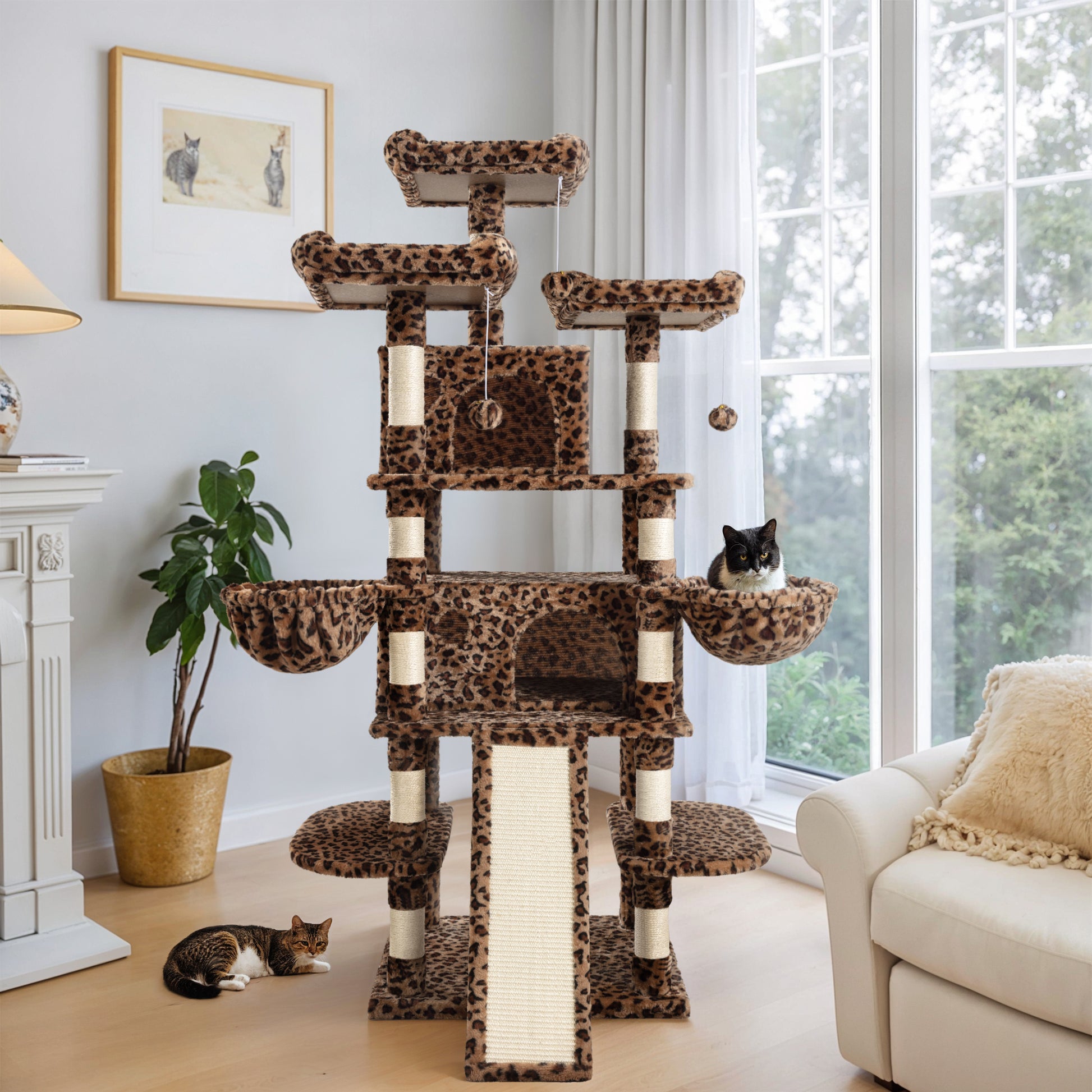 Einfach 68" X-Large Cat Tree and Tower with Condo Houses, Scratching Board & Posts for Indoor Cat