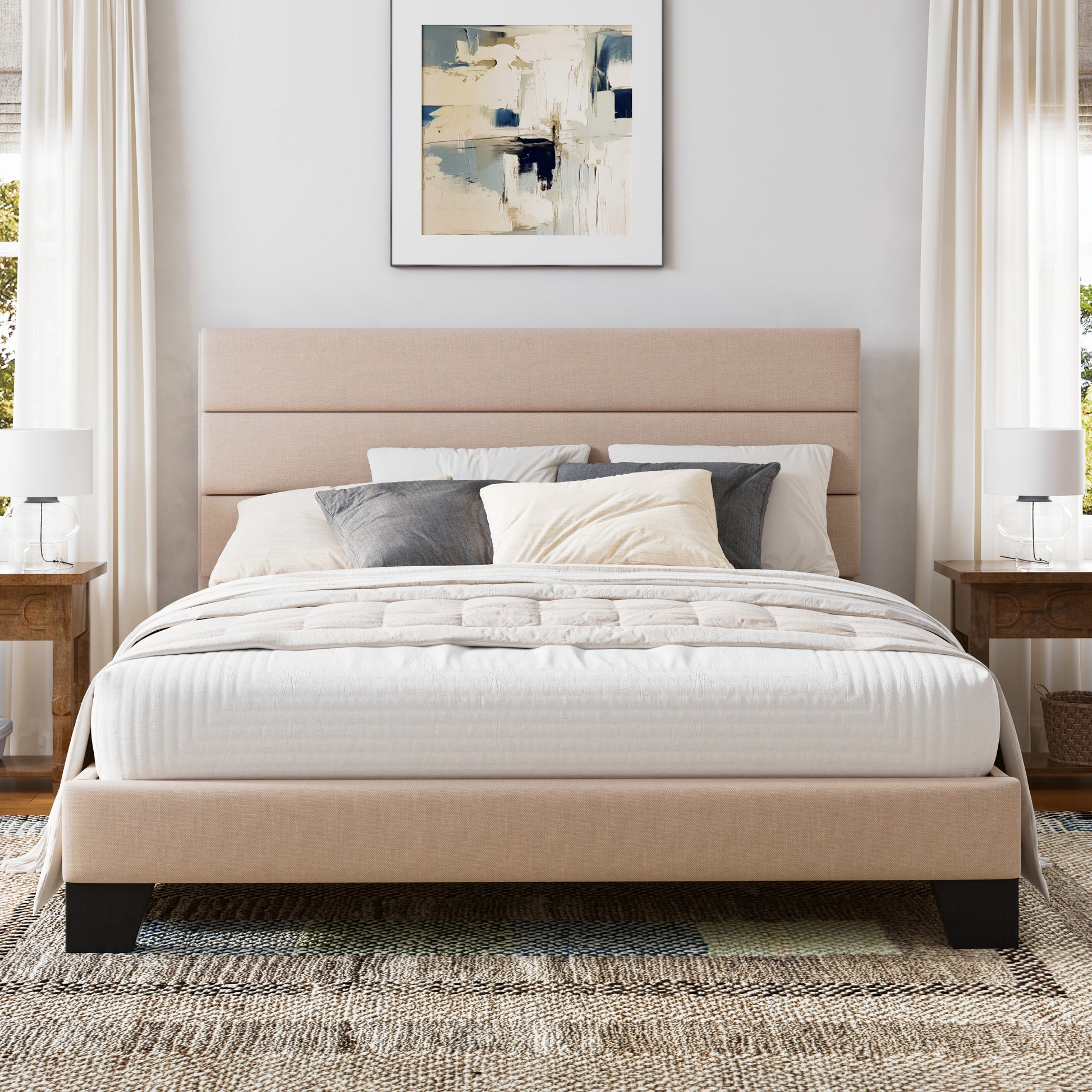 Einfach Bed Frame, Platform Bed Frame with Pannel Upholstered Fabric Headboard