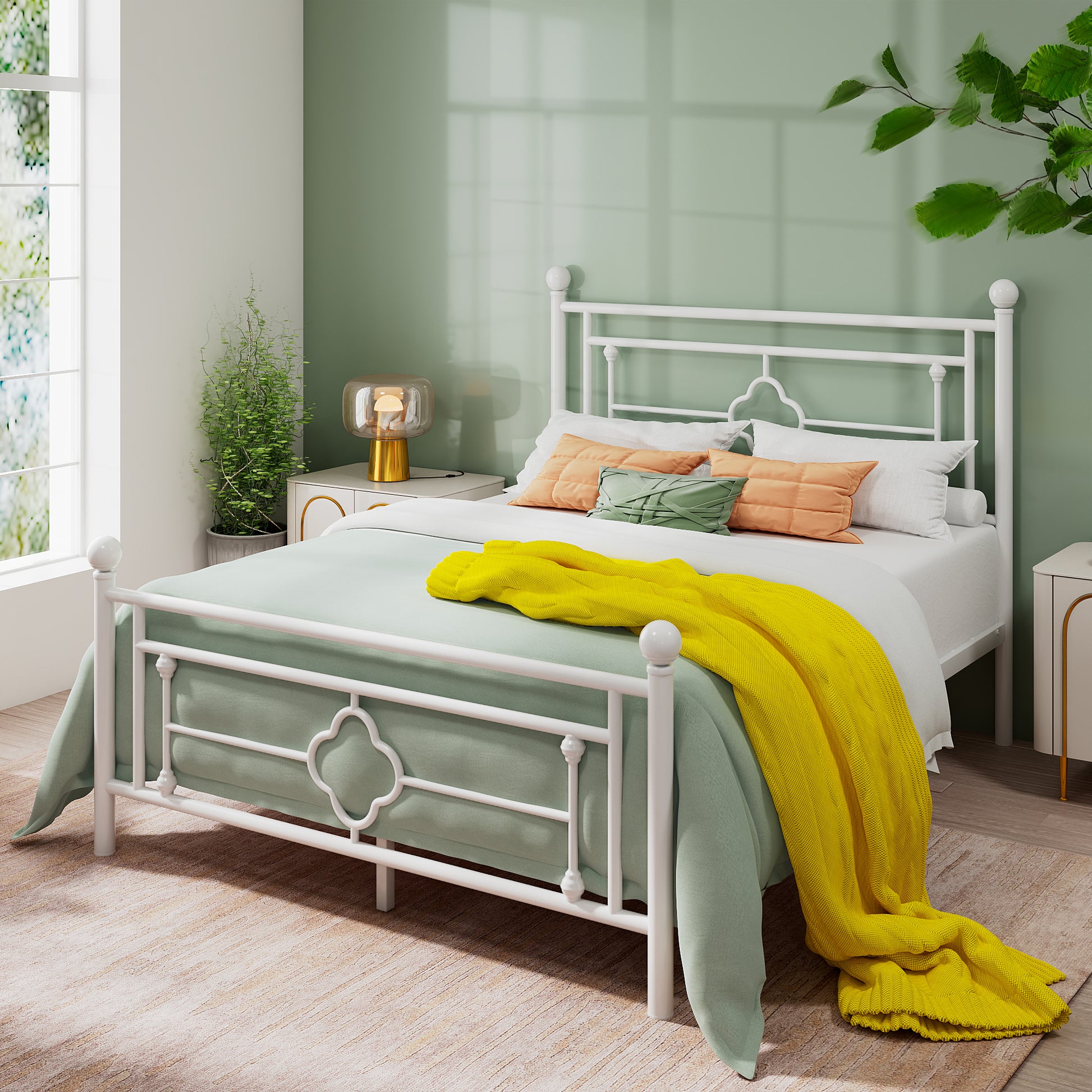 Einfach Heavy Metal Platfrom Bed Frame with Vintage Headboard Pattern