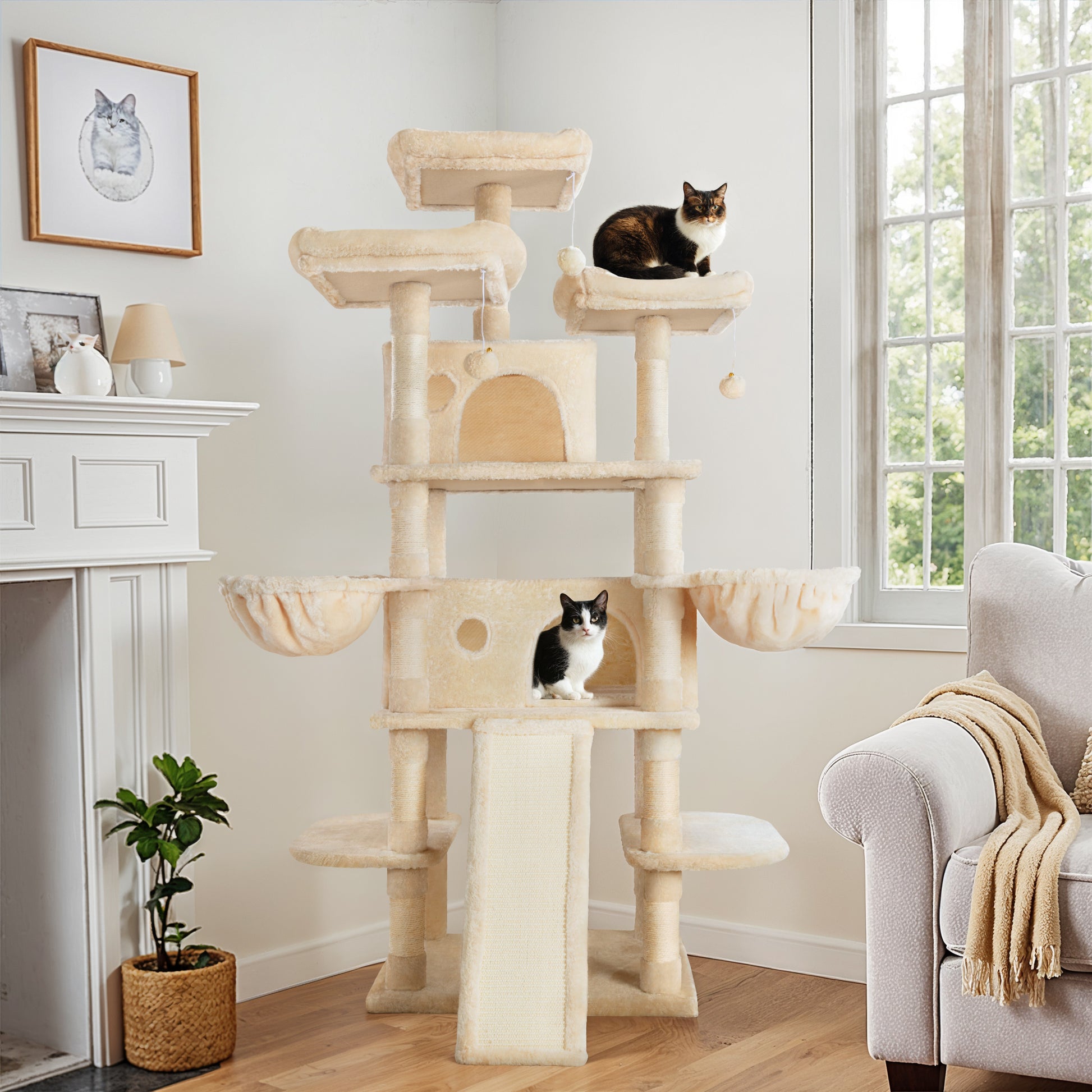 Einfach 68" X-Large Cat Tree and Tower with Condo Houses, Scratching Board & Posts for Indoor Cat