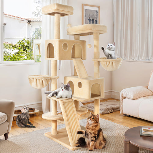 Einfach 65.7" Large Cat Tree and Tower Condo House with Hammock, 2 Scratching Boards & 5 Scratching Posts
