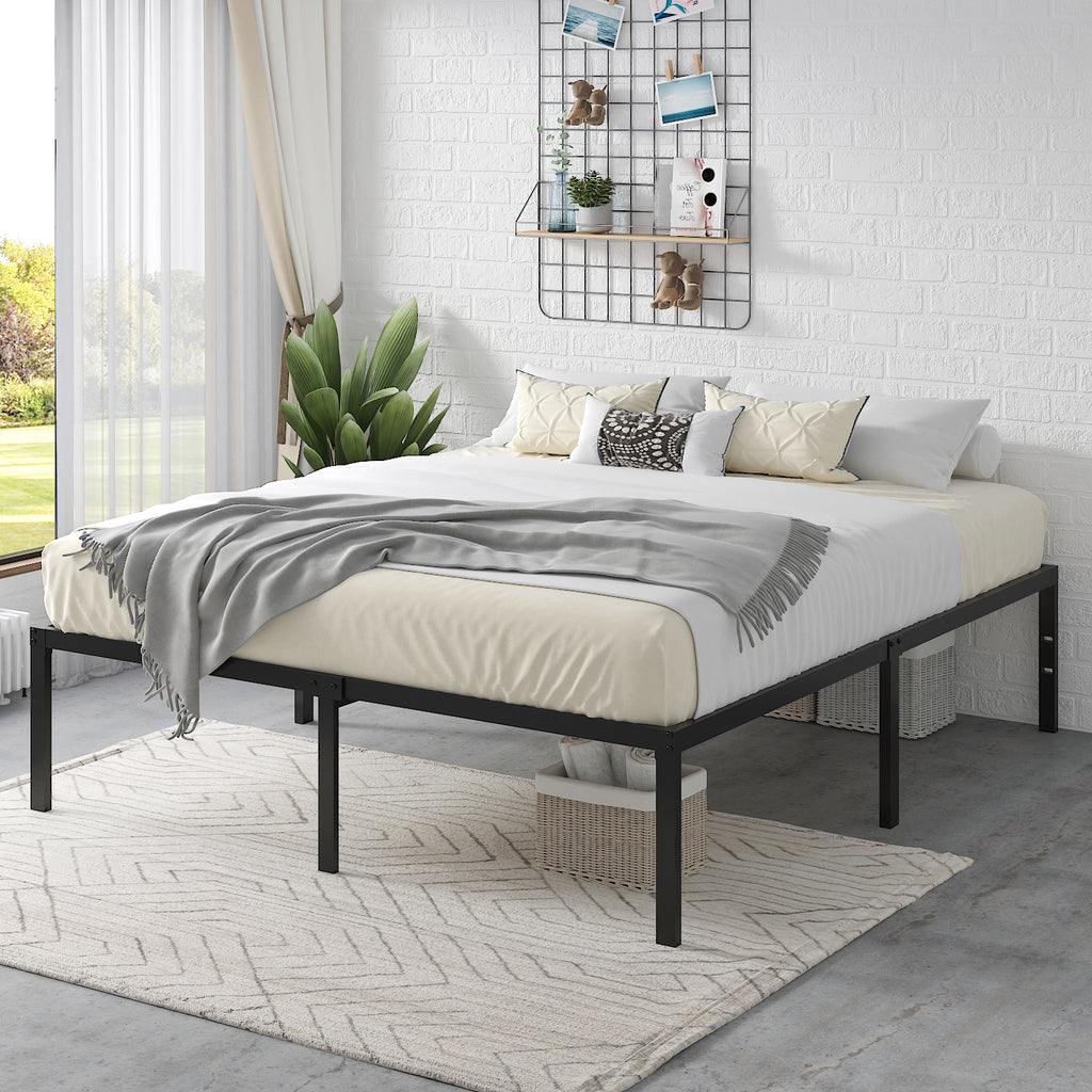 Einfach Platform Bed Frame with Metal Slat Support,16.5'' Under-bed Storage Space, Black