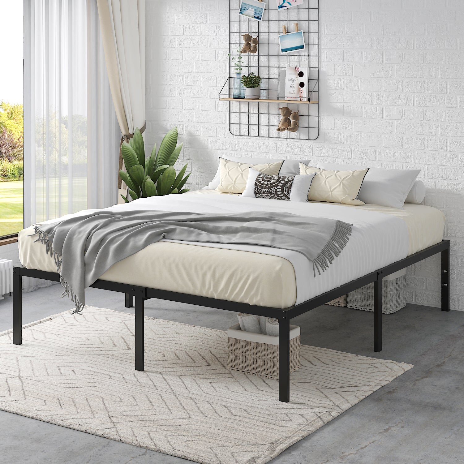 Einfach Platform Bed Frame with Metal Slat Support,16.5'' Under-bed Storage Space, Black