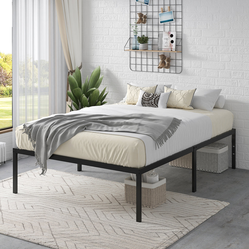 Einfach Platform Bed Frame with Metal Slat Support,16.5'' Under-bed Storage Space, Black