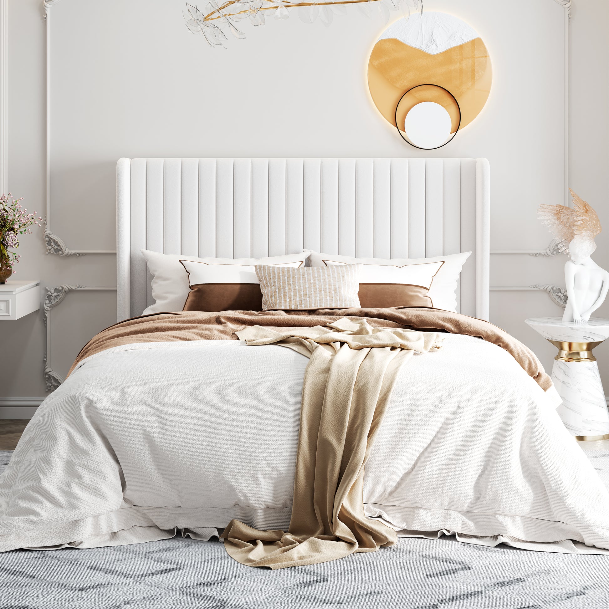 Einfach Upholstered Bed Frame with Wingback Headboard, Vertical Tufted, Velvet Finish