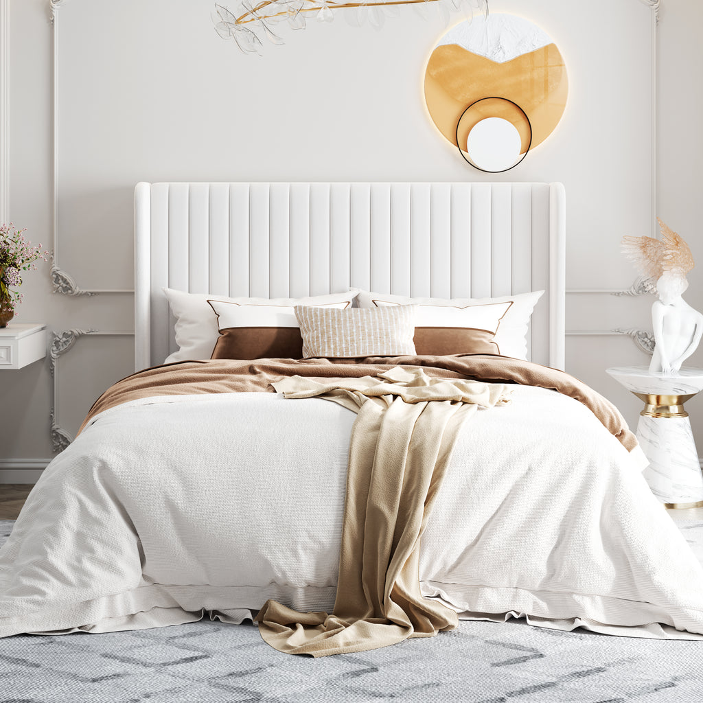 Einfach Upholstered Bed Frame with Wingback Headboard, Vertical Tufted, Velvet Finish
