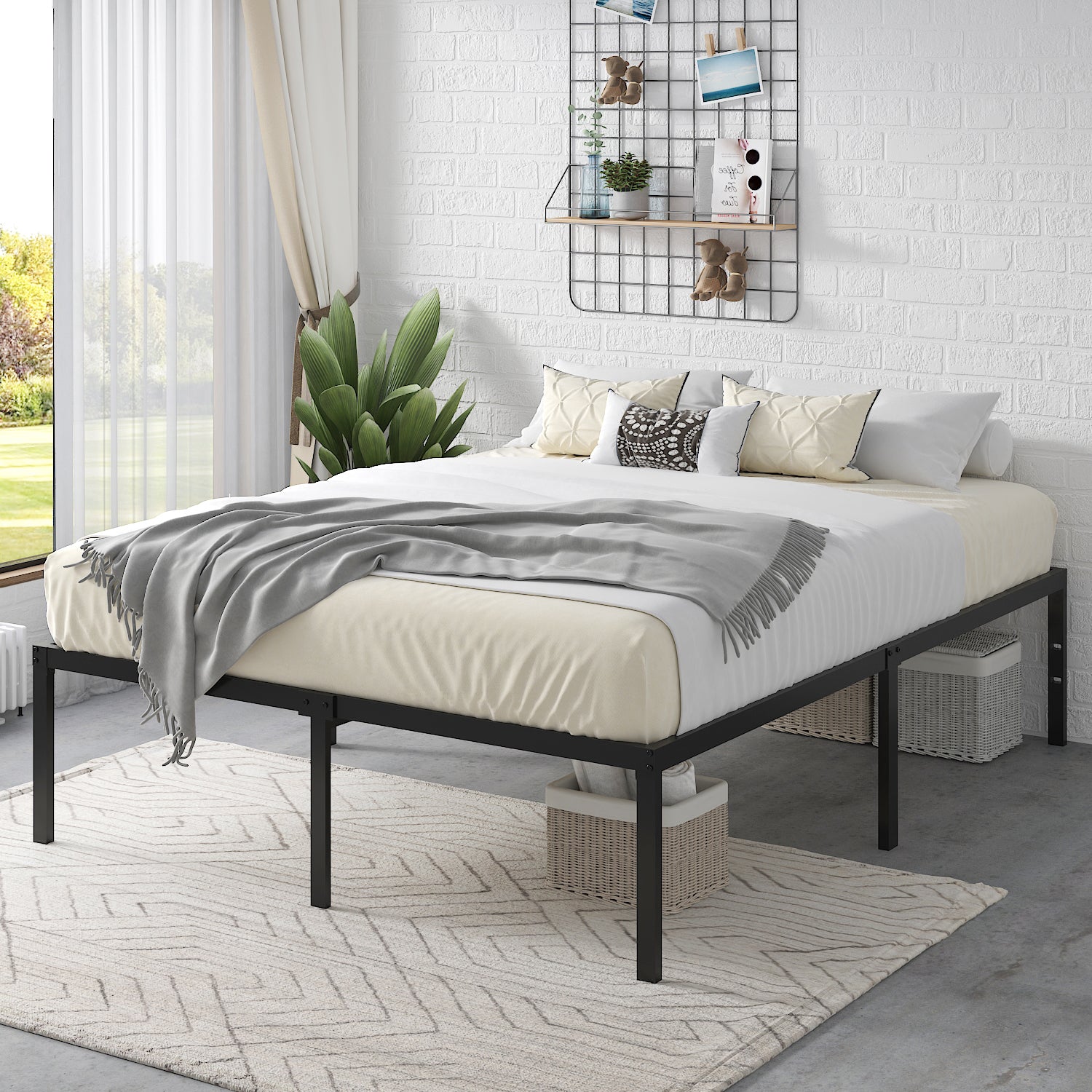 Einfach Platform Bed Frame with Metal Slat Support,16.5'' Under-bed Storage Space, Black