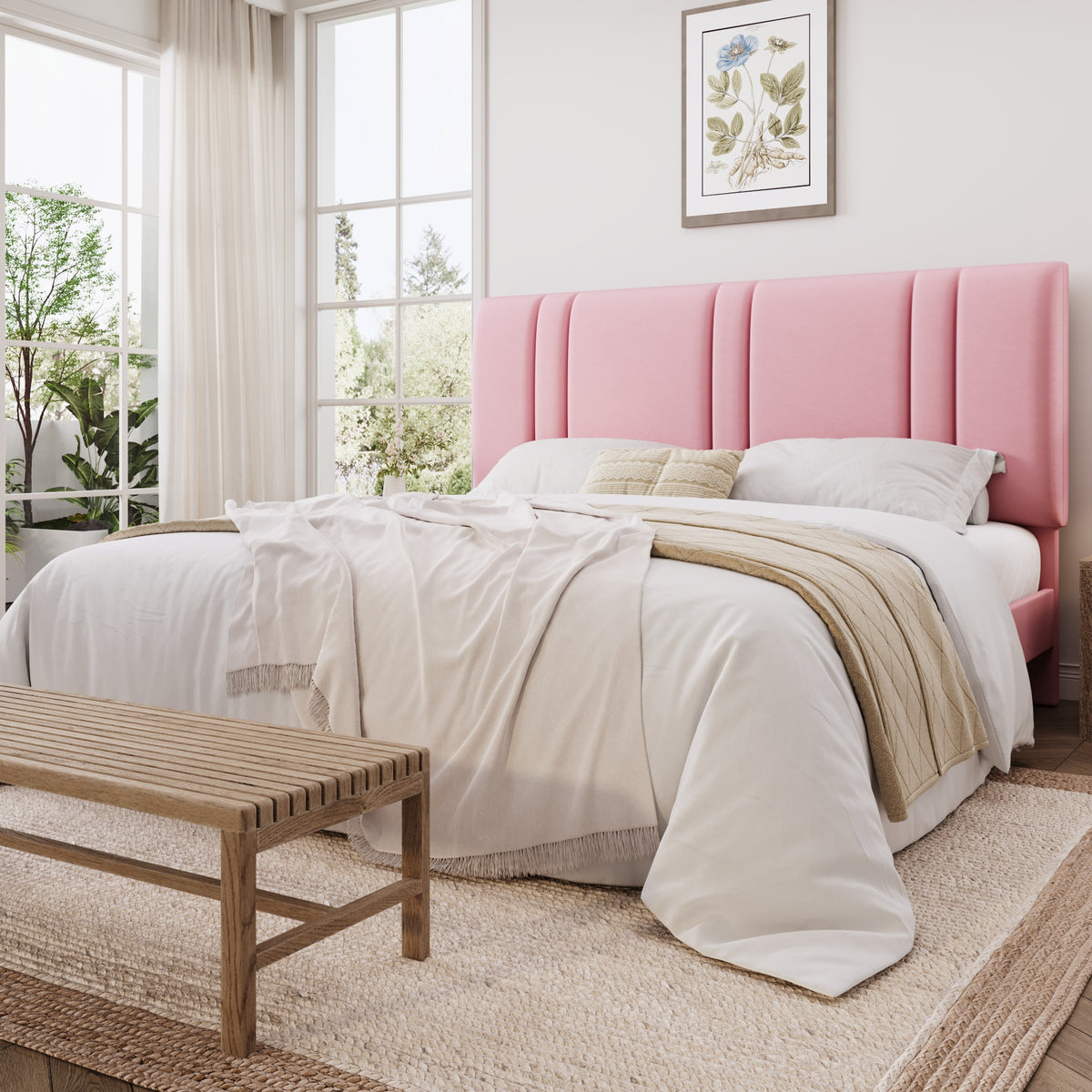 Einfach Size Bed Frame with Adjustable Upholstered Headboard, Velvet Fabric, Noise-Free, No Box Spring Needed, Easy Assembly