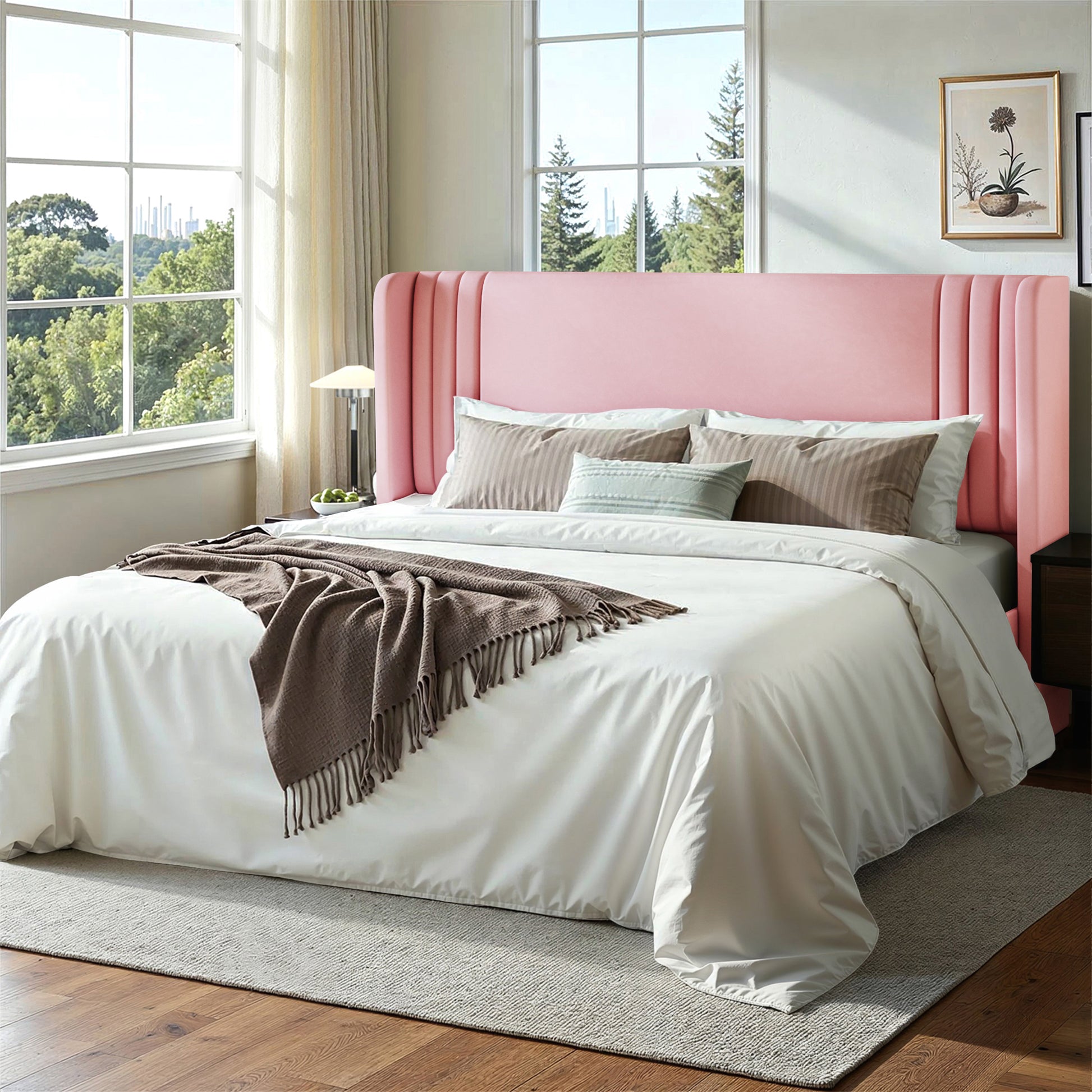 Einfach Einfach Upholstered Bed Frame, Platform Bed with Velvet Wingback Headboard