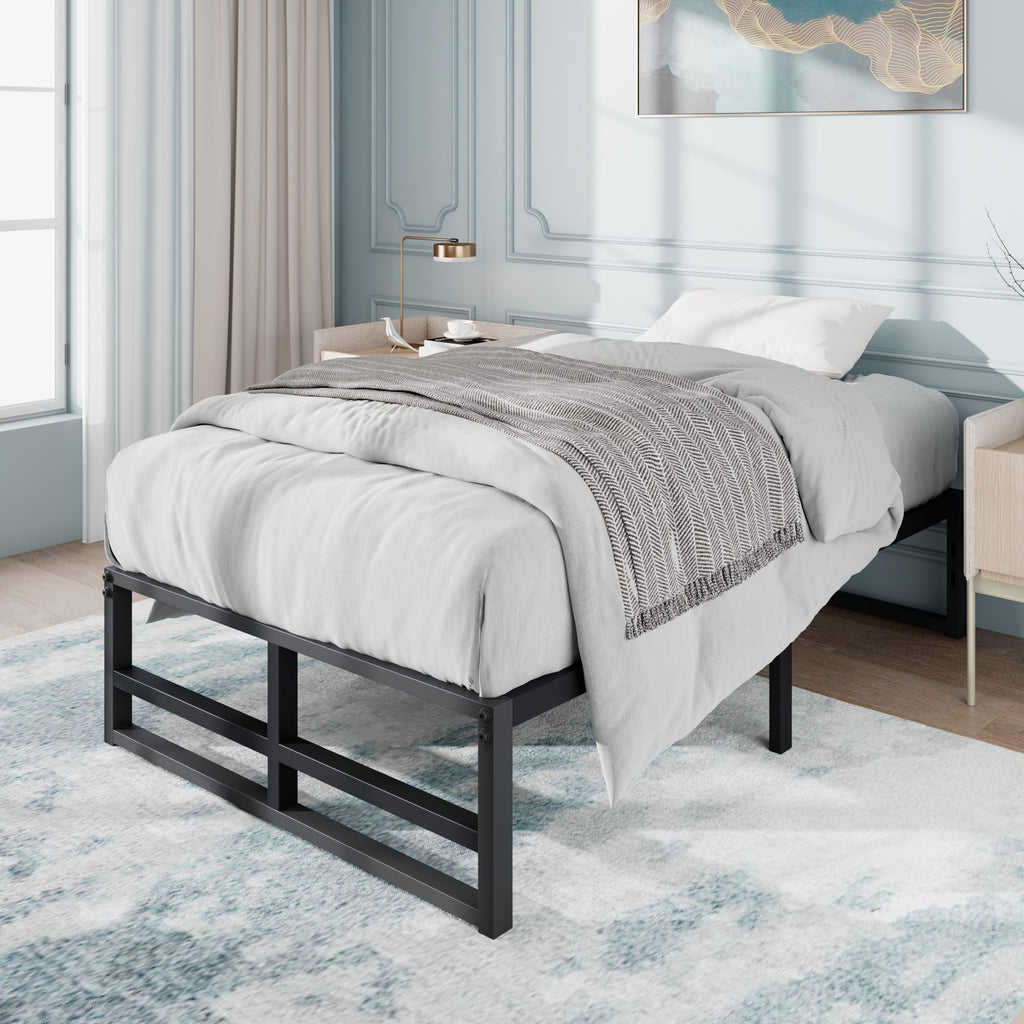 Einfach Heavy Sleet Metal Bed Frame, Storage Space, Black