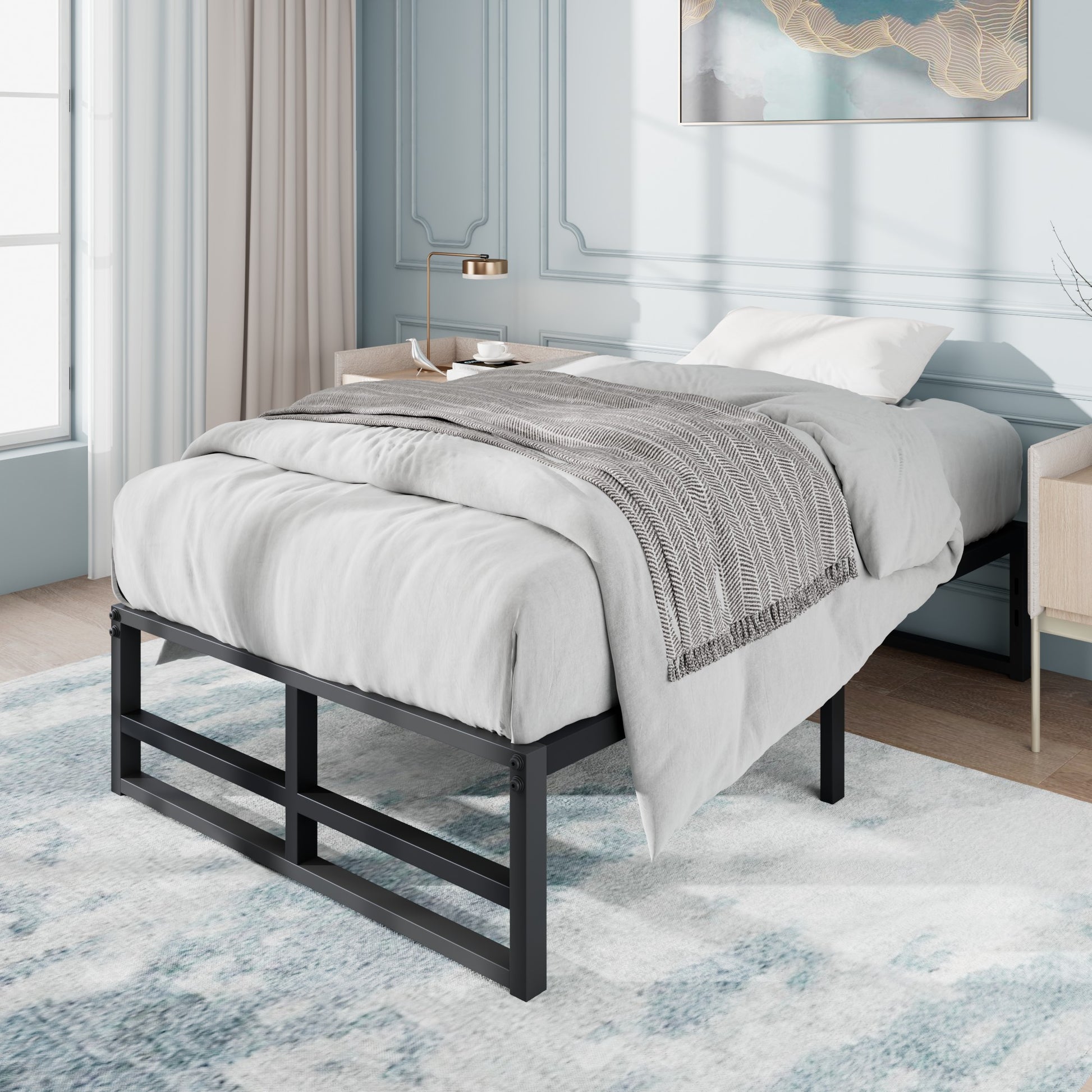 Einfach Heavy Sleet Metal Bed Frame, Storage Space, Black