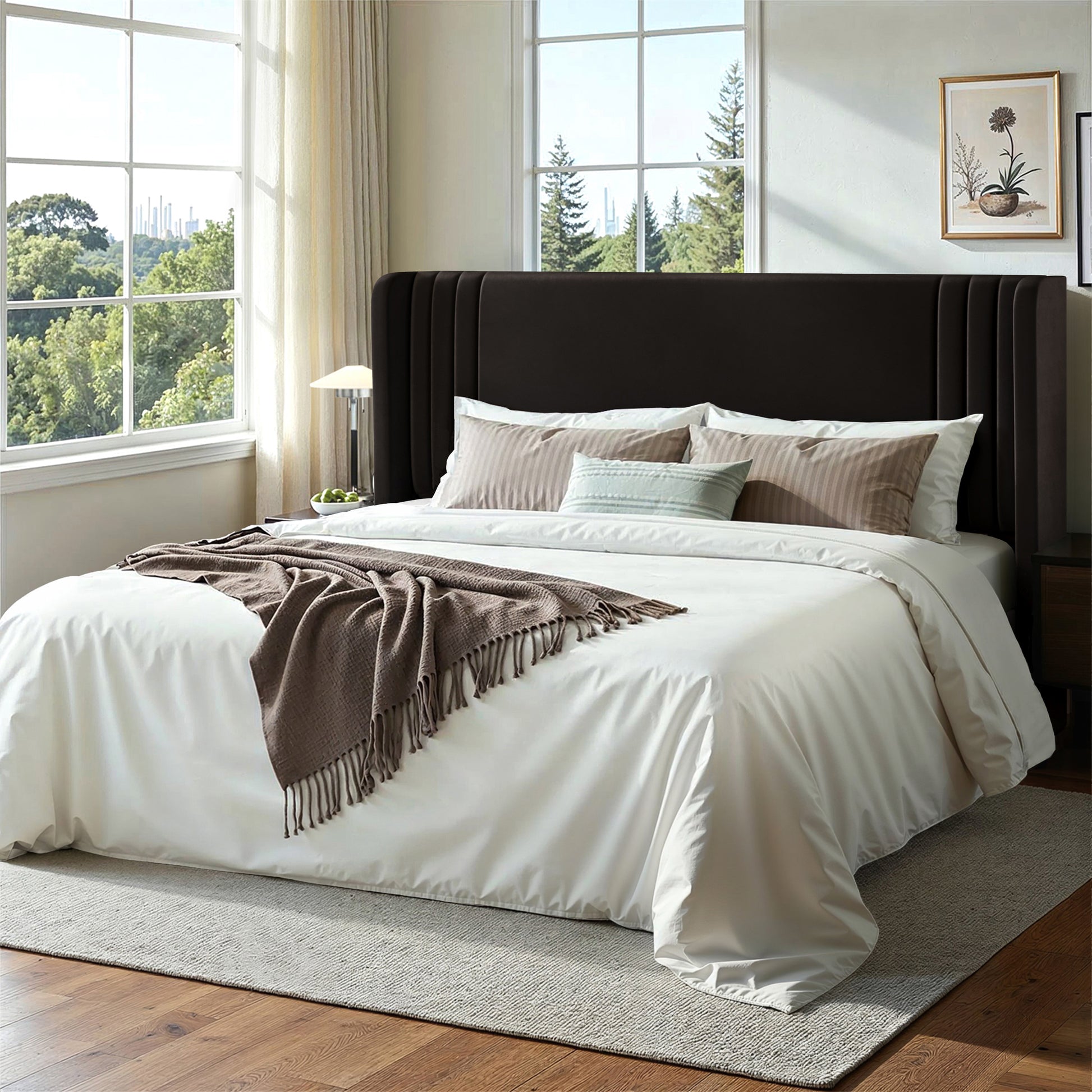 Einfach Einfach Upholstered Bed Frame, Platform Bed with Velvet Wingback Headboard